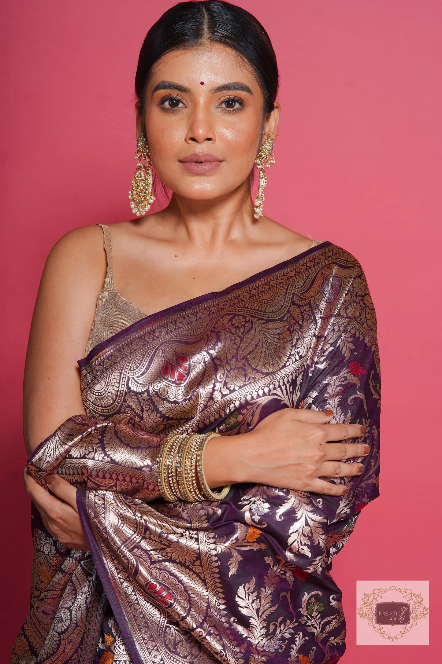 Aubergine Banarasi Kataan Silk Saree kreationbykj