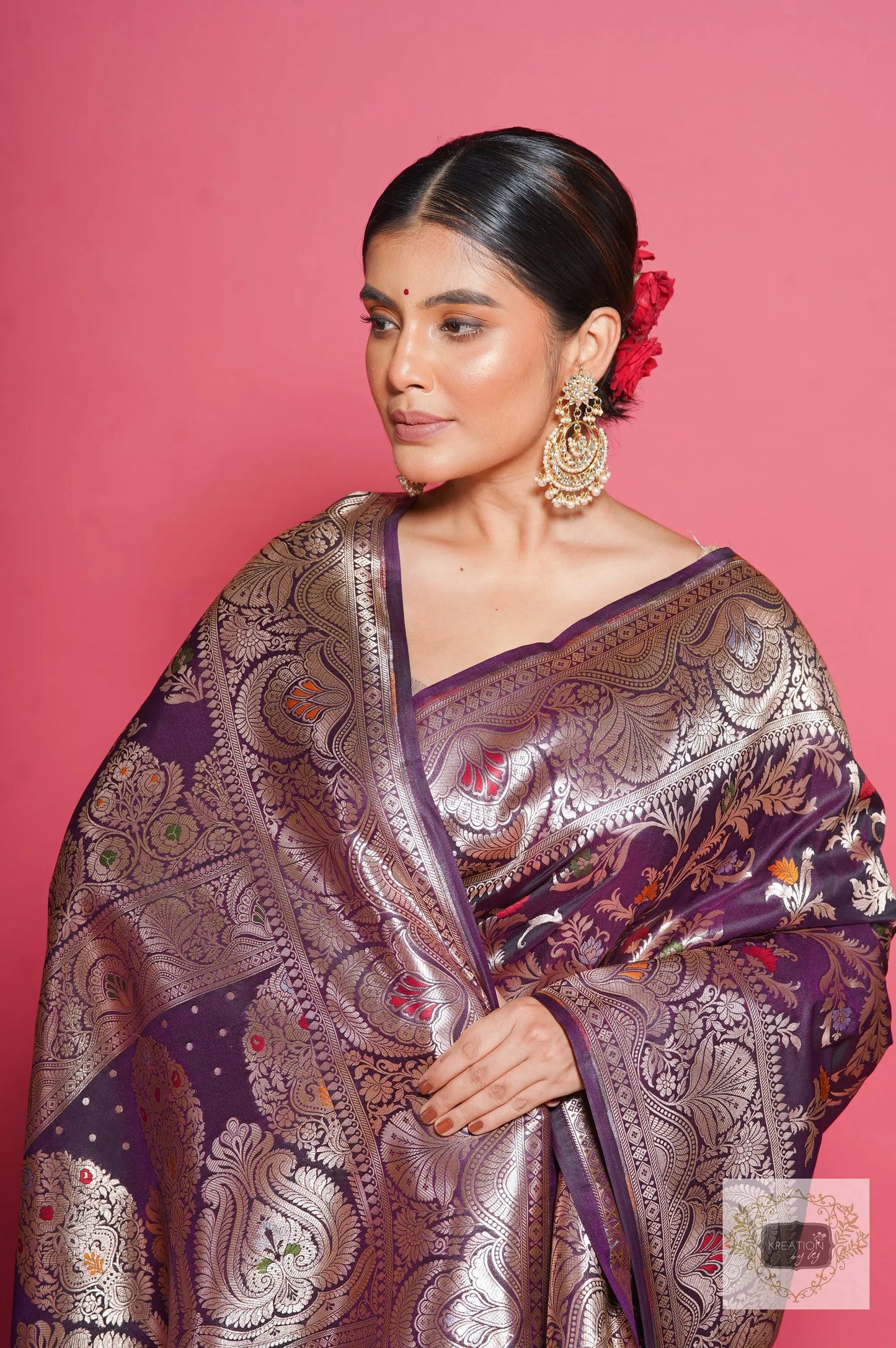 Aubergine Banarasi Kataan Silk Saree kreationbykj