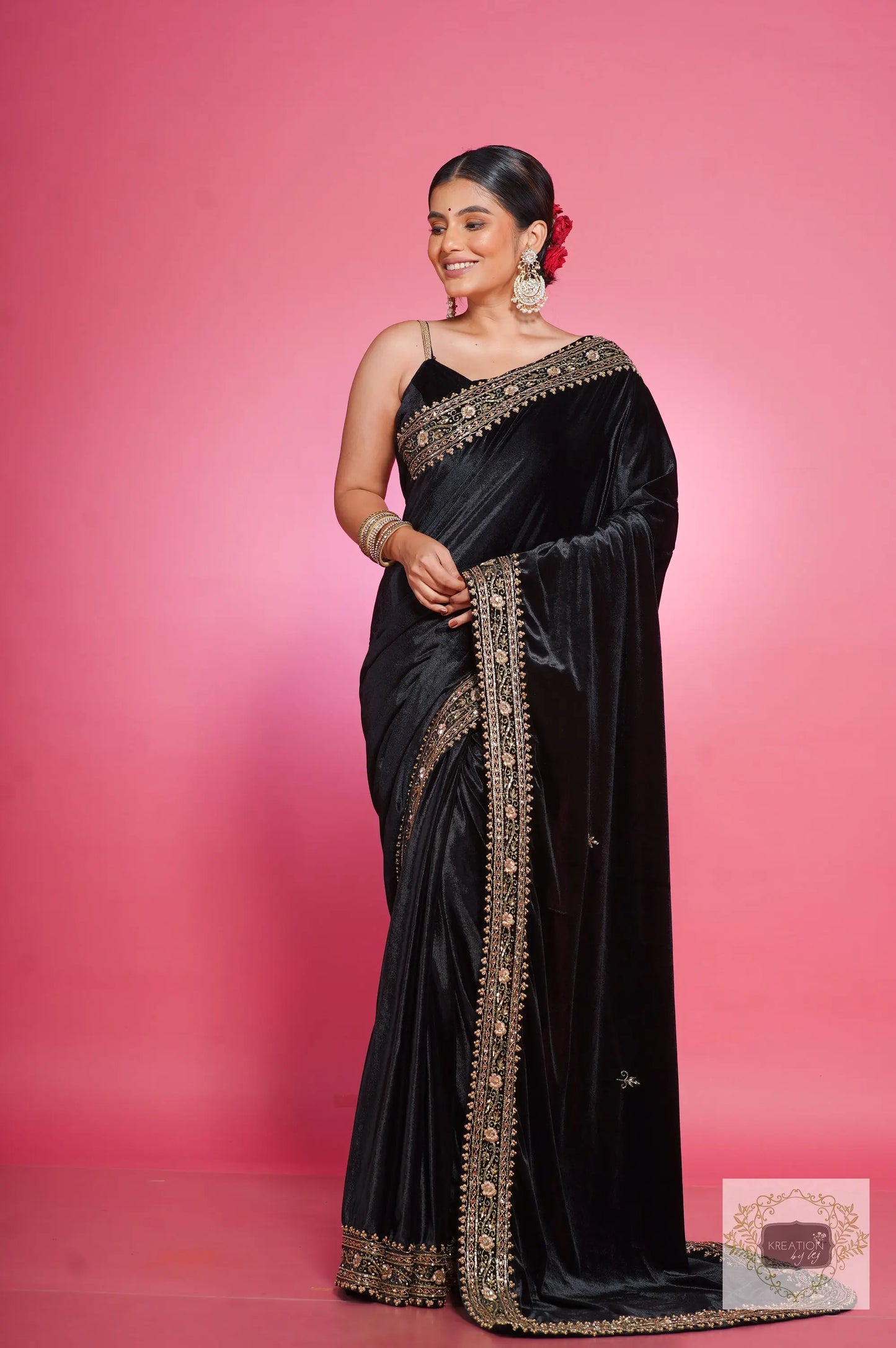 Black Velvet Zarina Saree kreationbykj