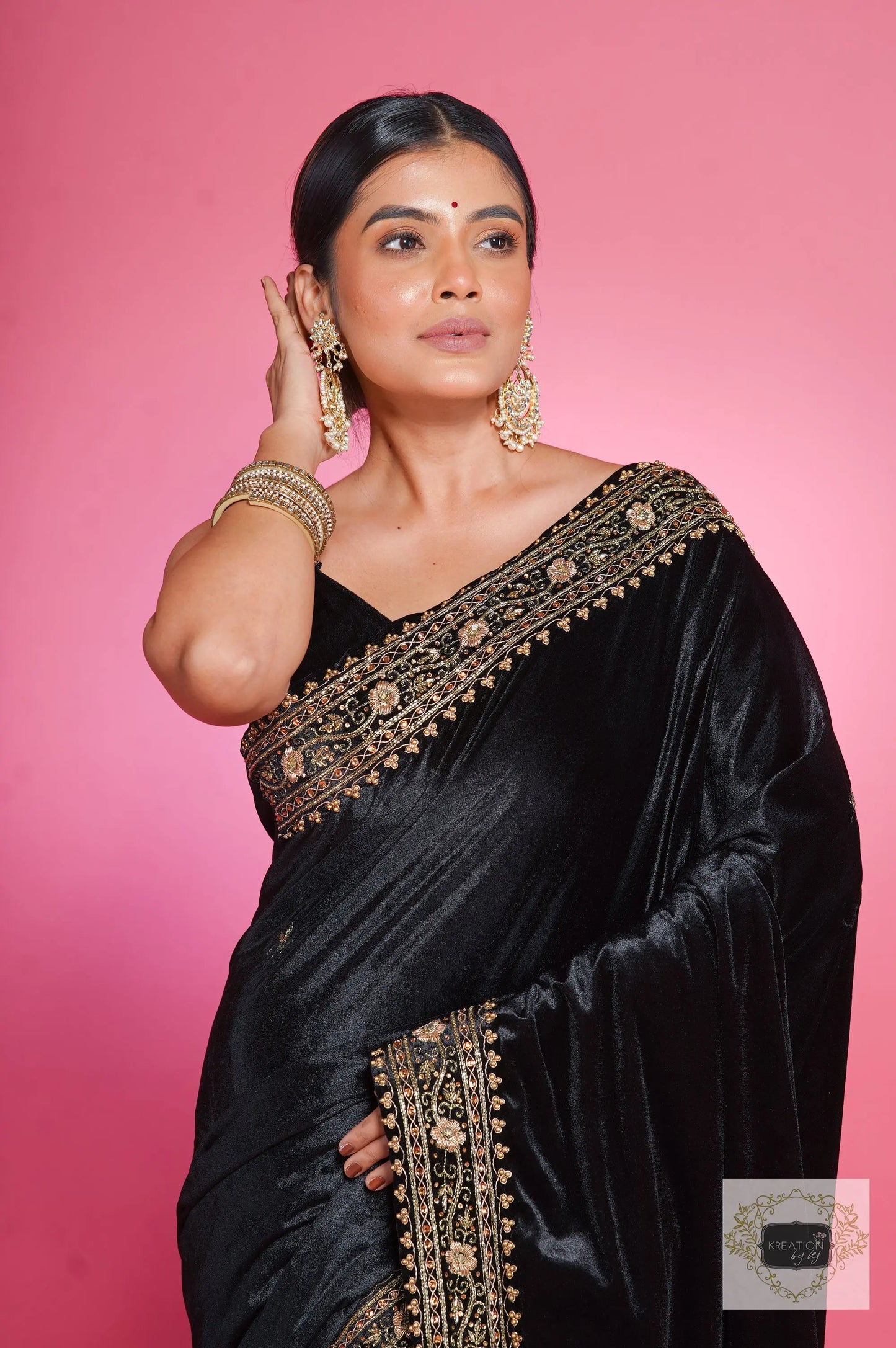 Black Velvet Zarina Saree kreationbykj
