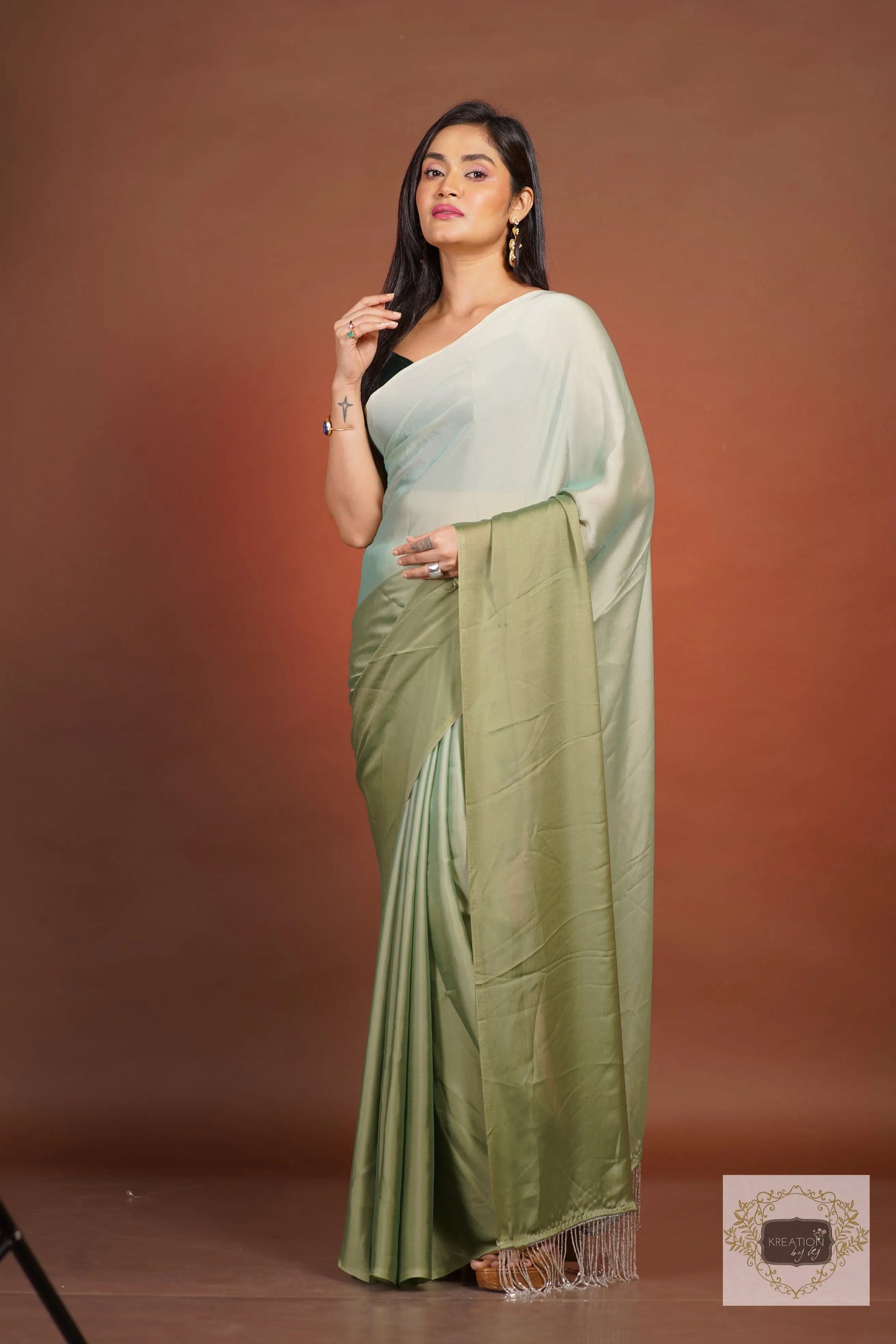 Green Ombré Georgette Silk Saree kreationbykj