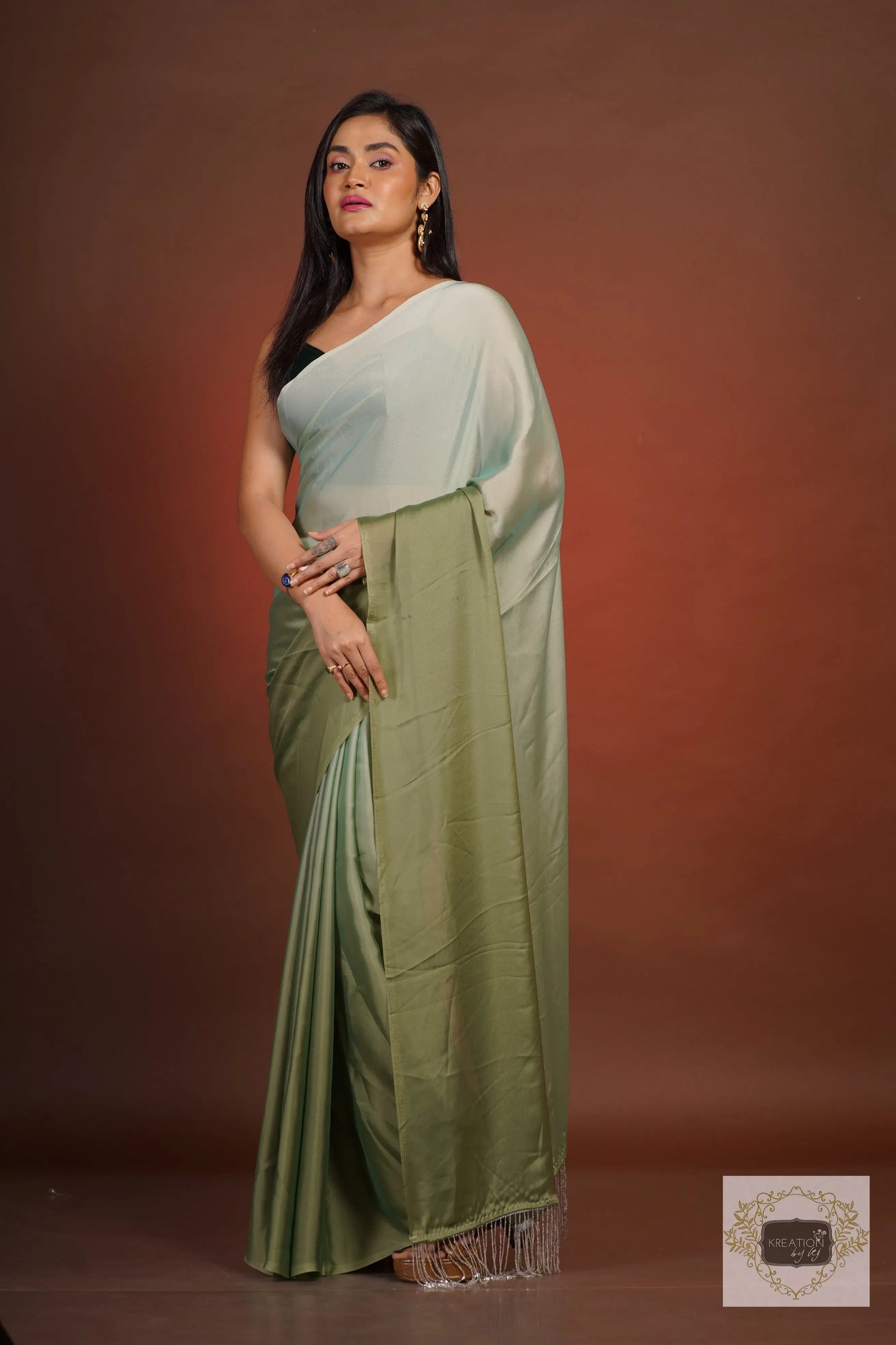 Green Ombré Georgette Silk Saree kreationbykj