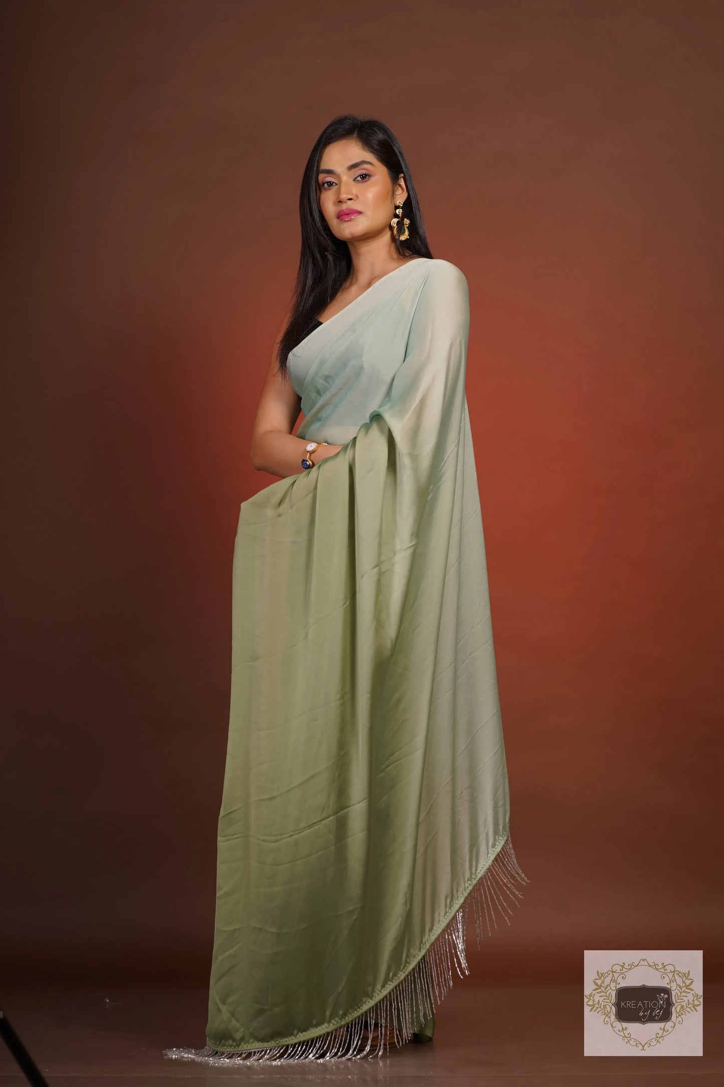 Green Ombré Georgette Silk Saree kreationbykj