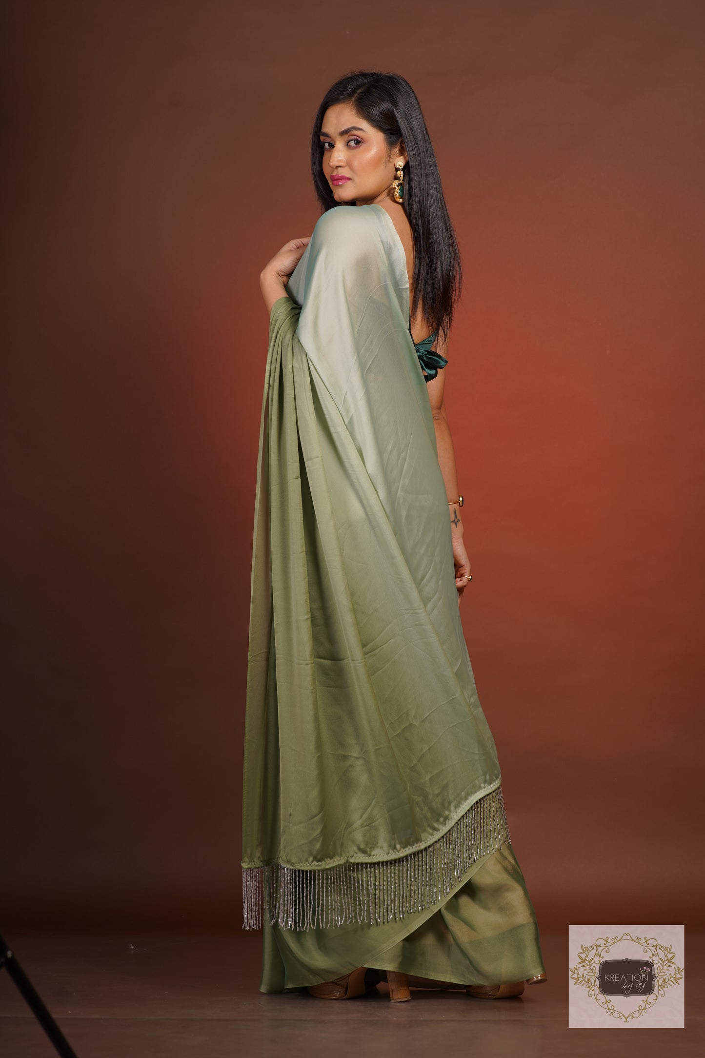 Green Ombré Georgette Silk Saree