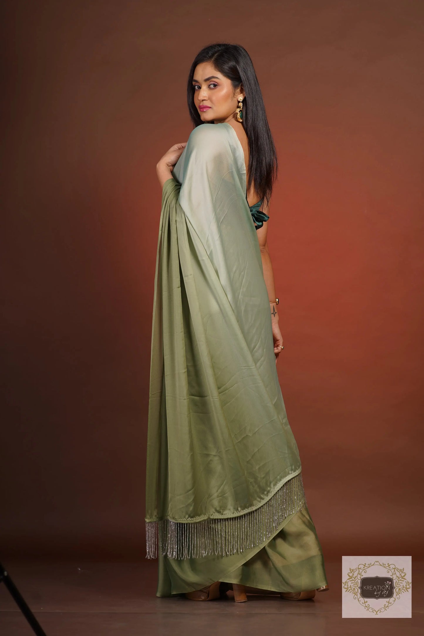 Green Ombré Georgette Silk Saree kreationbykj