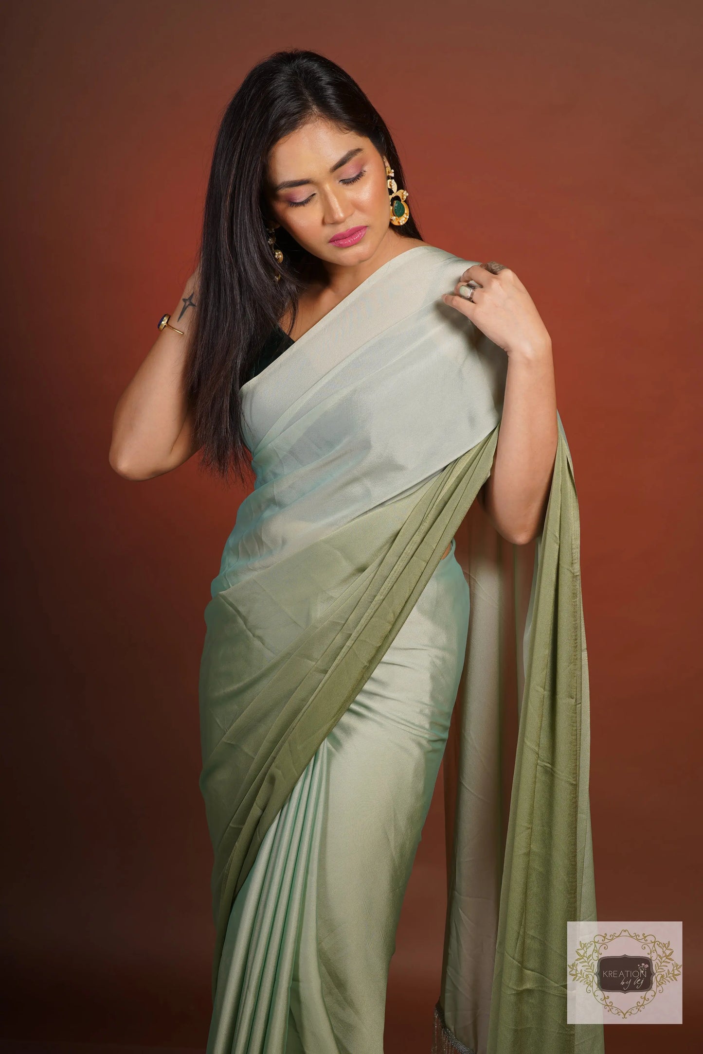 Green Ombré Georgette Silk Saree kreationbykj