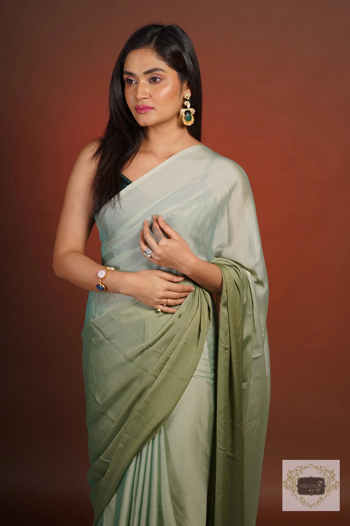 Green Ombré Georgette Silk Saree kreationbykj