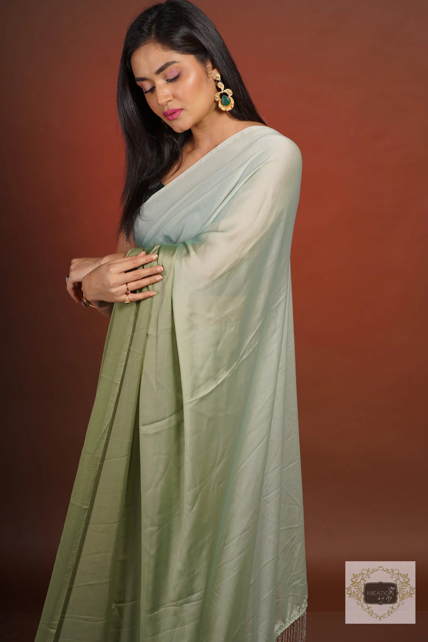 Green Ombré Georgette Silk Saree kreationbykj