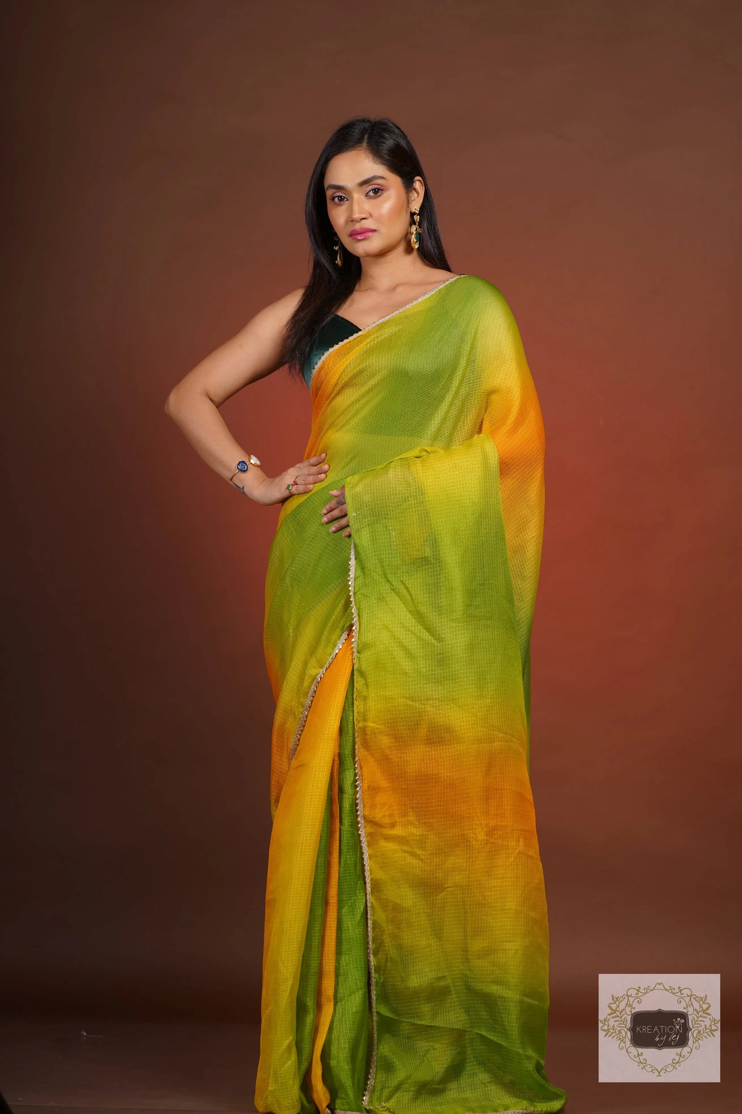 Mango Bite Ombré Kota Silk Saree kreationbykj