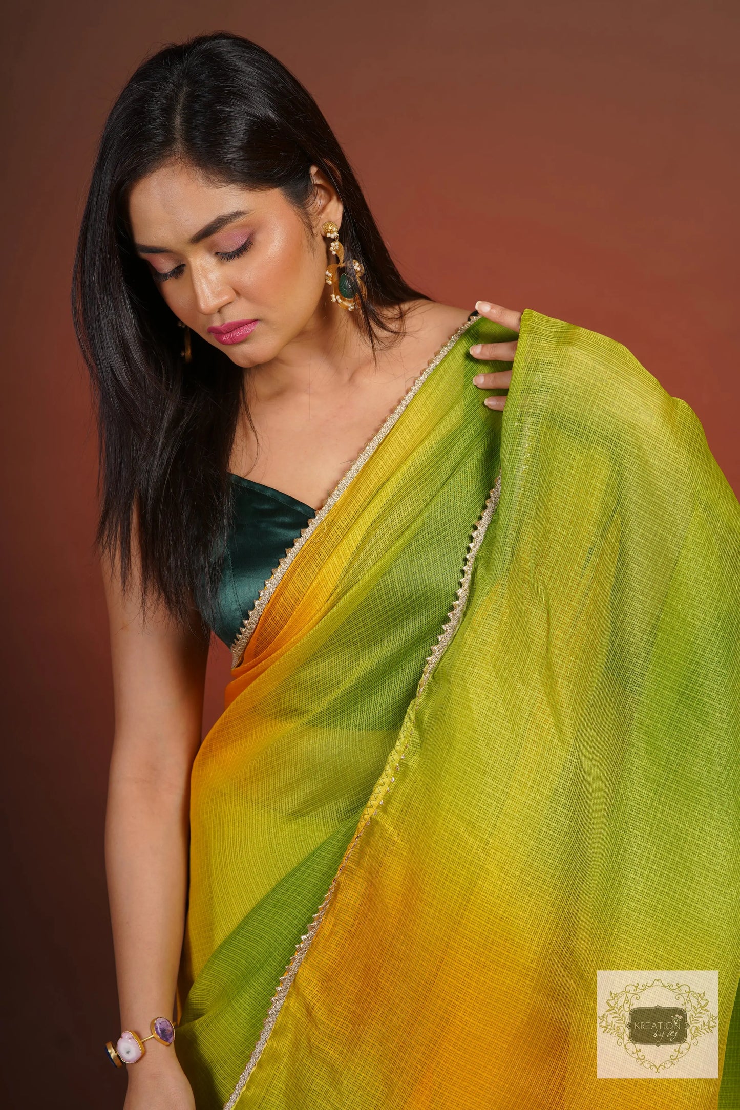 Mango Bite Ombré Kota Silk Saree kreationbykj