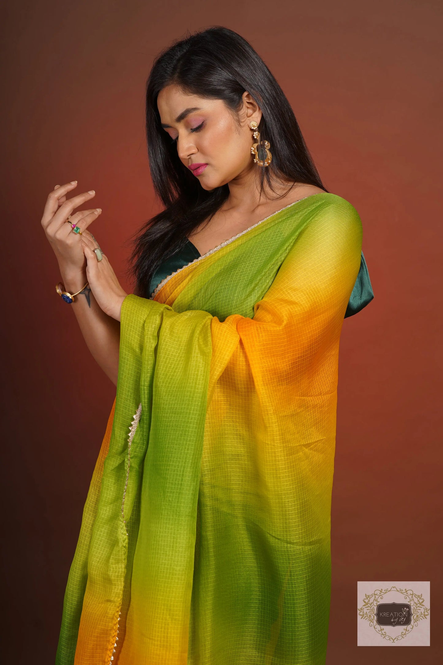 Mango Bite Ombré Kota Silk Saree kreationbykj