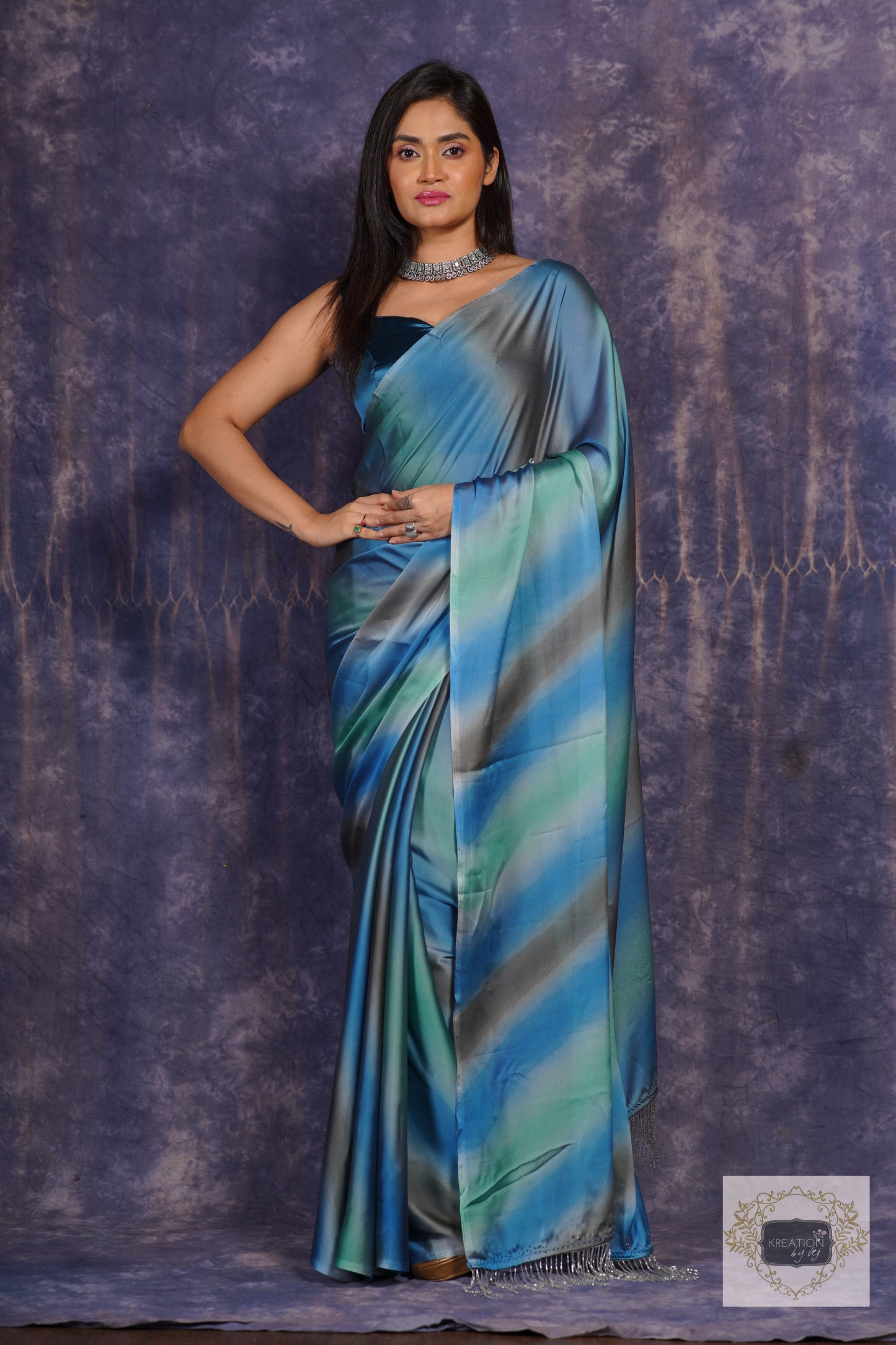 Blue Grottos Ombré Georgette Silk Saree