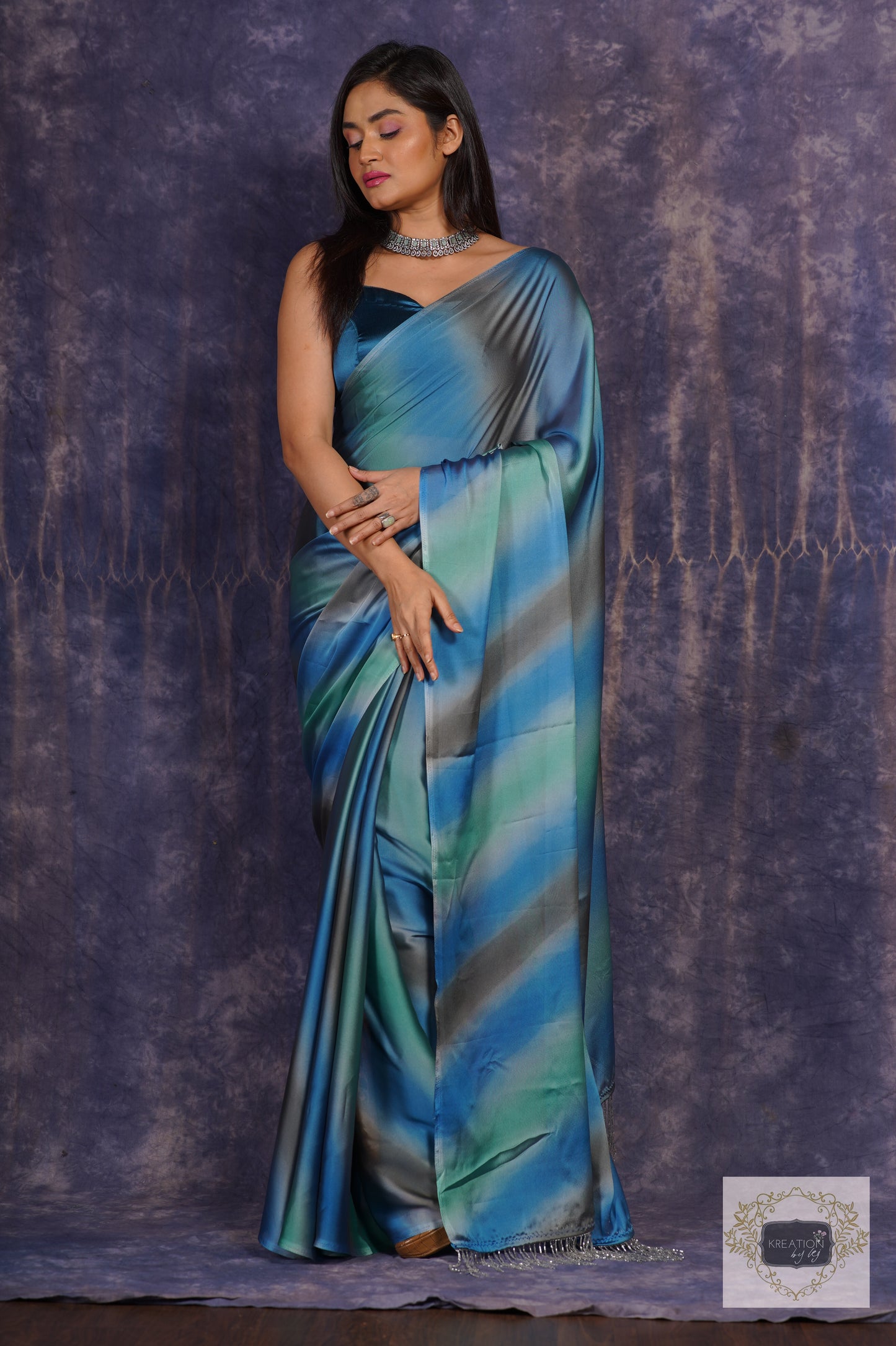 Blue Grottos Ombré Georgette Silk Saree