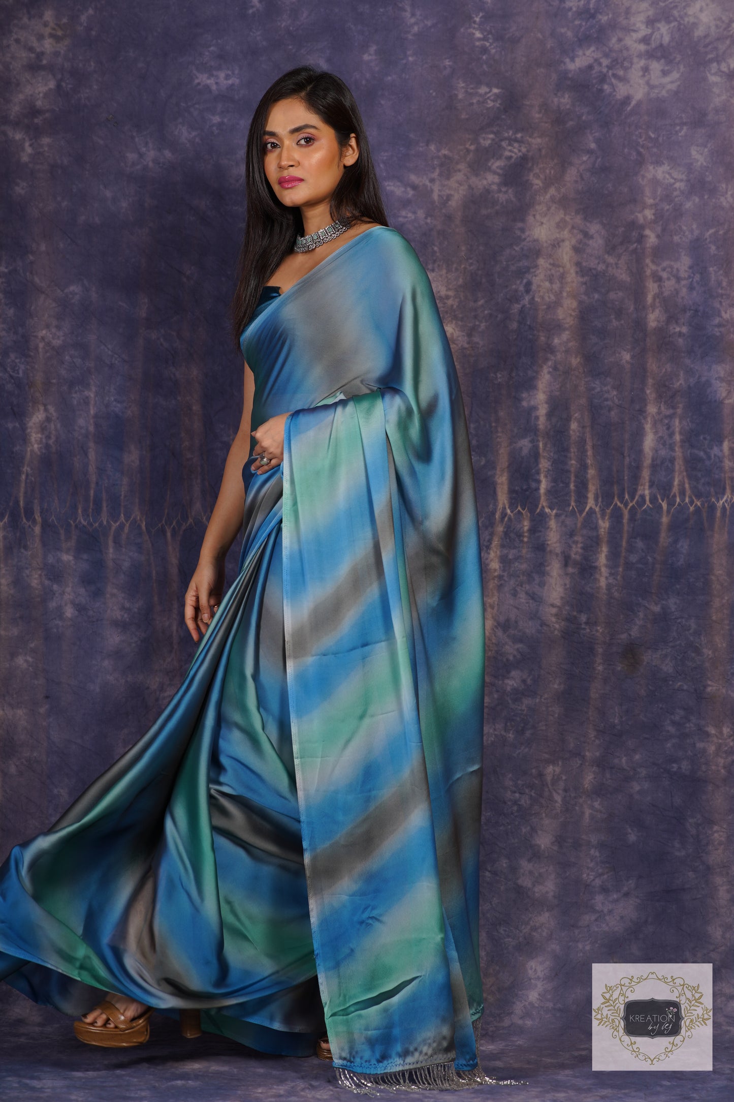 Blue Grottos Ombré Georgette Silk Saree