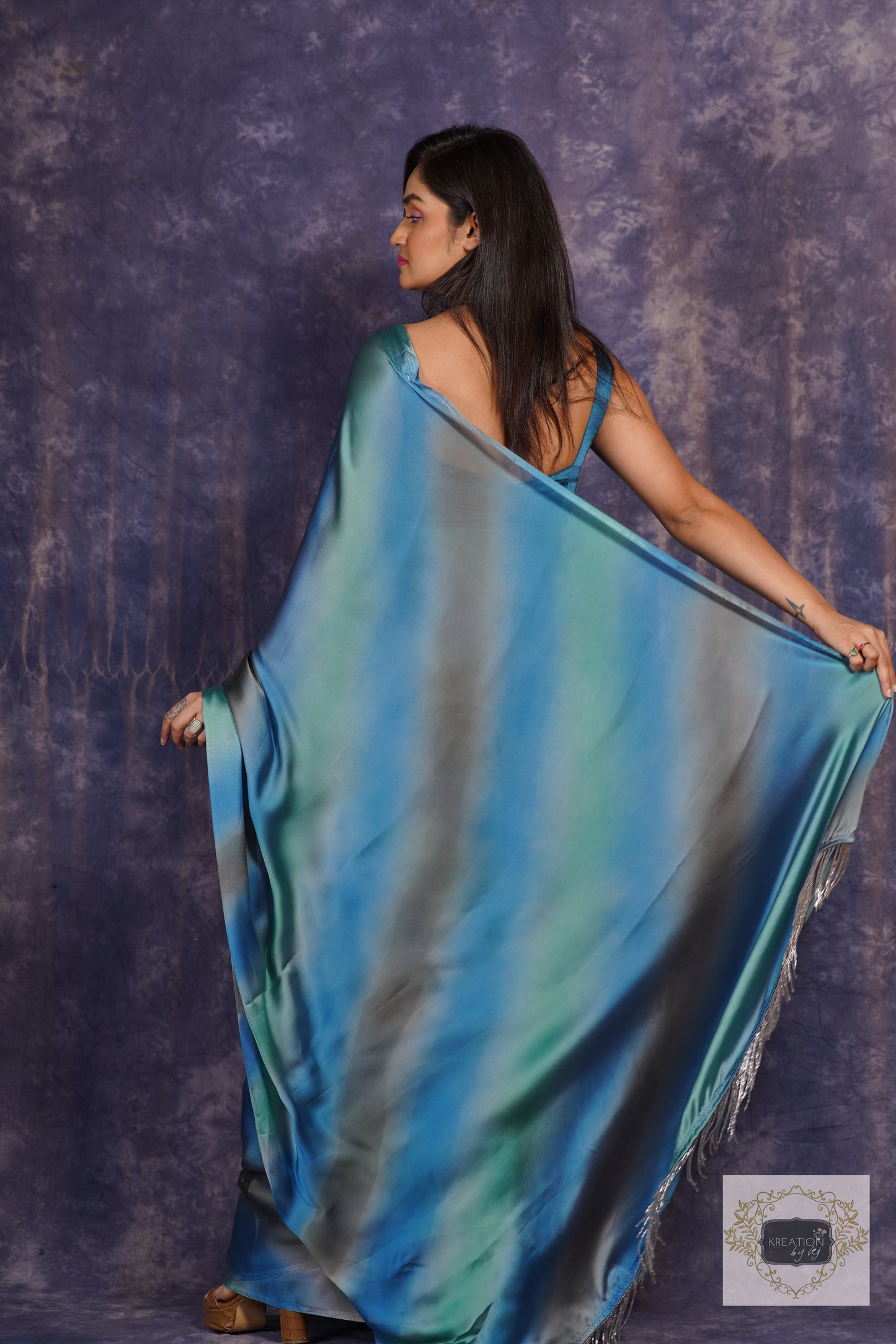 Blue Grottos Ombré Georgette Silk Saree