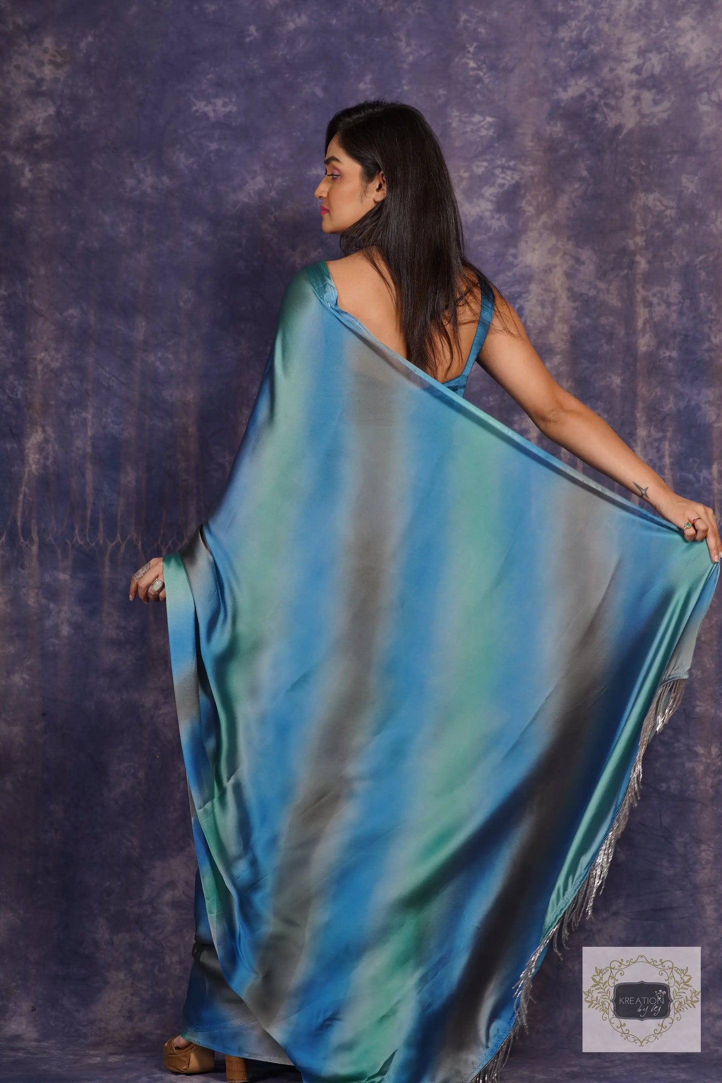Blue Grottos Ombré Georgette Silk Cocktail Saree kreationbykj