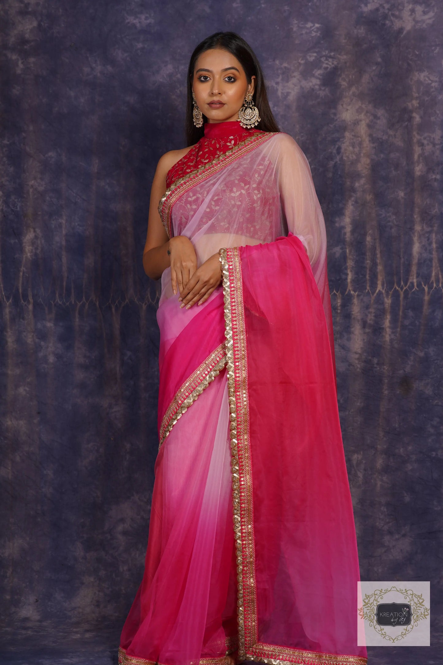 Malibu Ombré Organza Embellished Saree kreationbykj