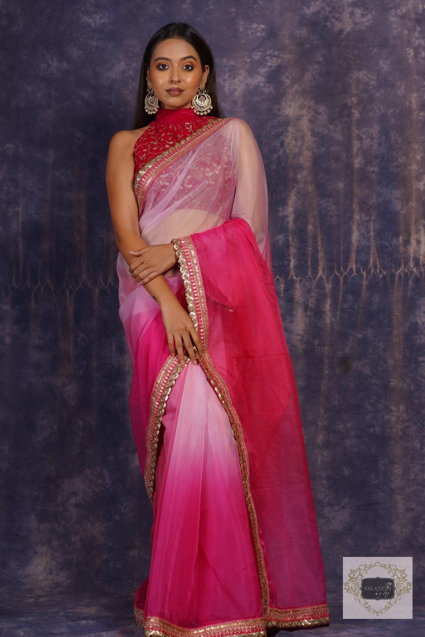 Malibu Ombré Organza Embellished Saree kreationbykj