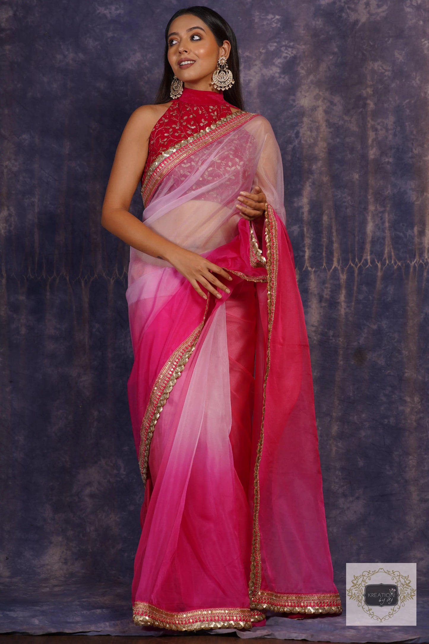 Malibu Ombré Organza Embellished Saree kreationbykj