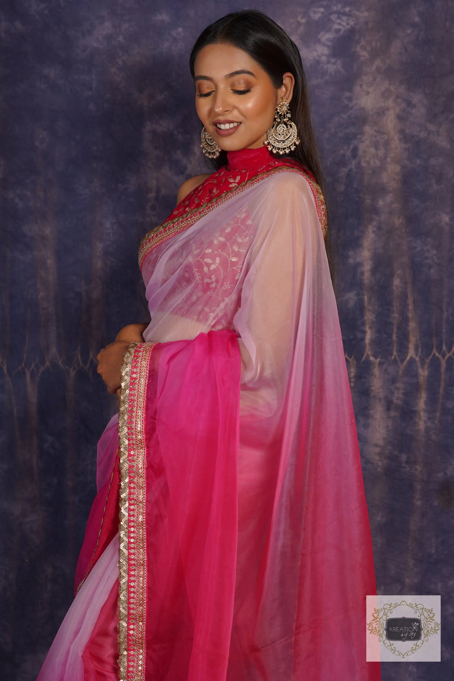 Malibu Ombré Organza Embellished Saree kreationbykj