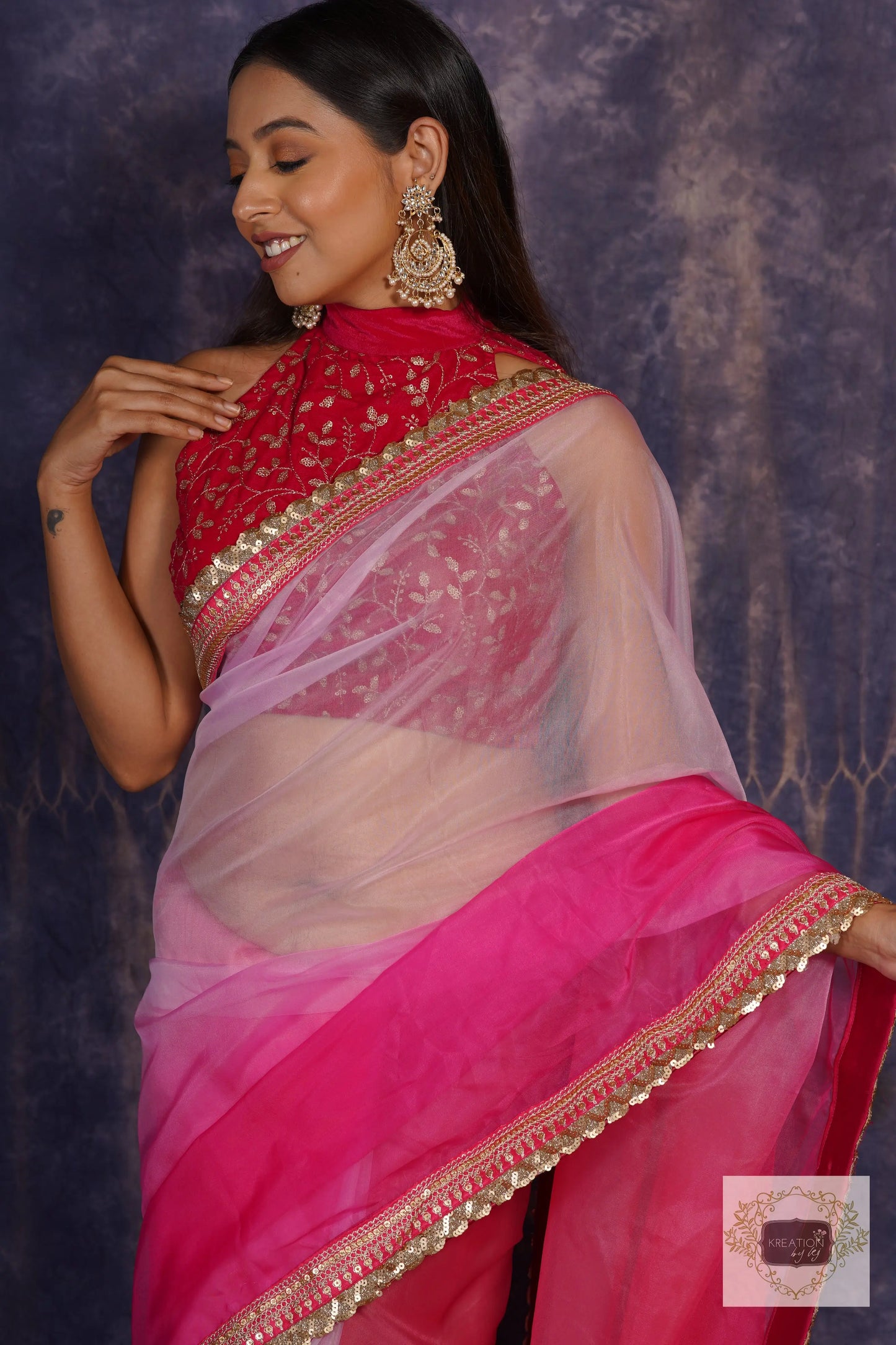 Malibu Ombré Organza Embellished Saree kreationbykj