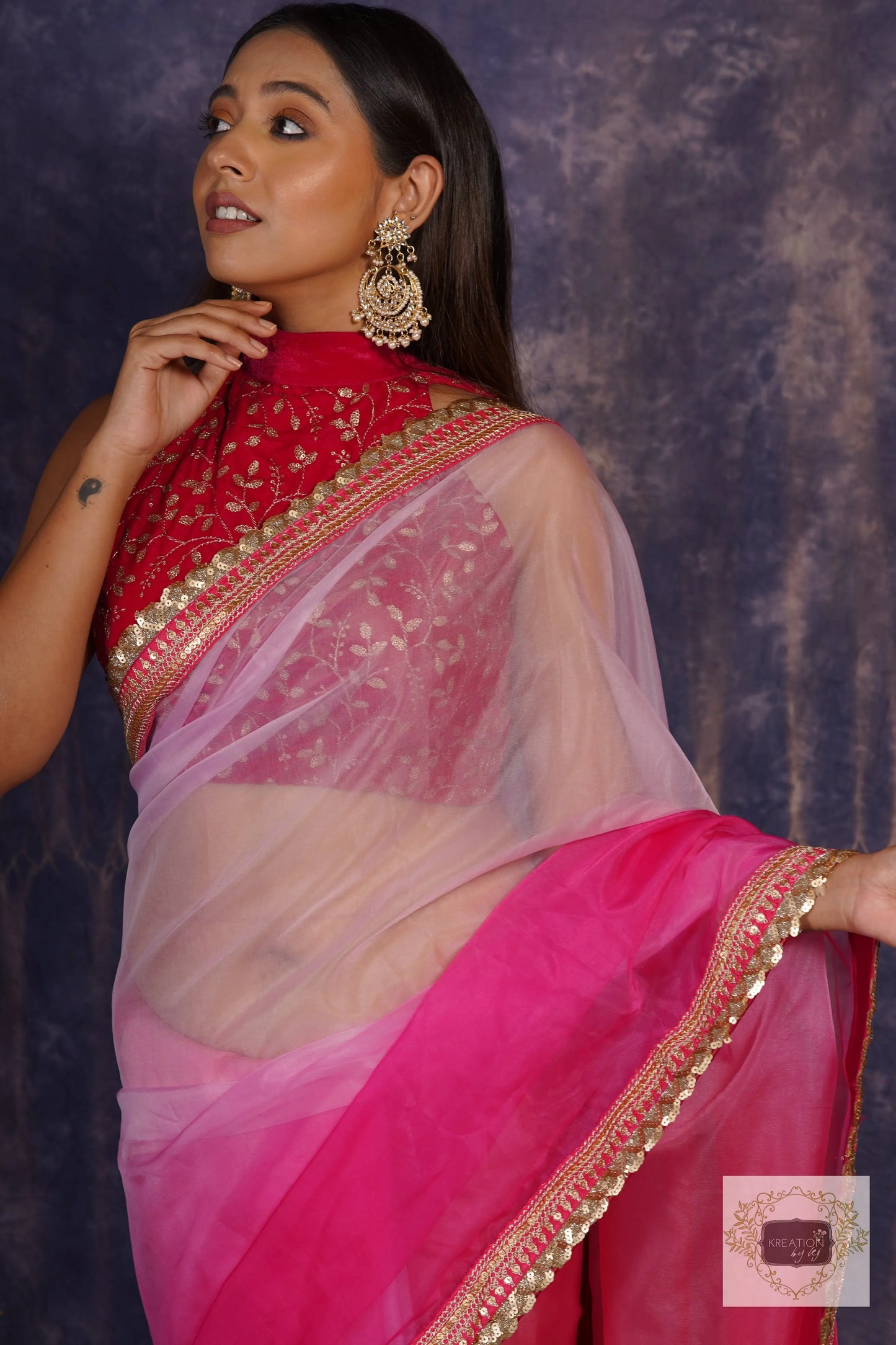 Malibu Ombré Organza Embellished Saree kreationbykj
