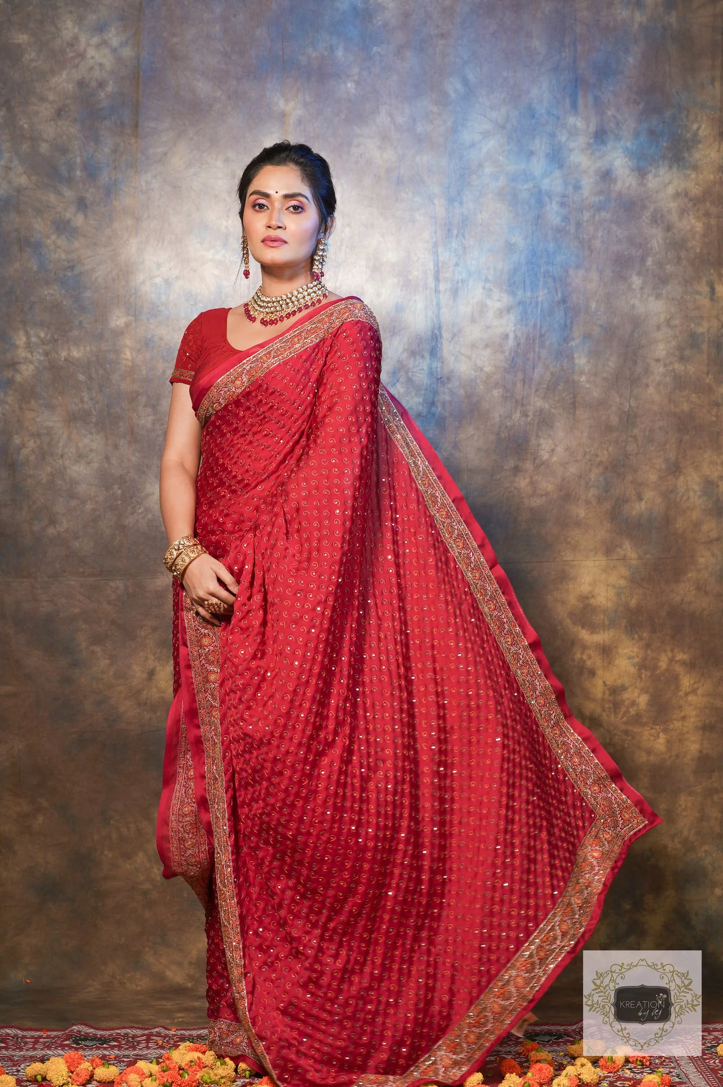 Riwayat Maroon Handembroidered Saree kreationbykj.in