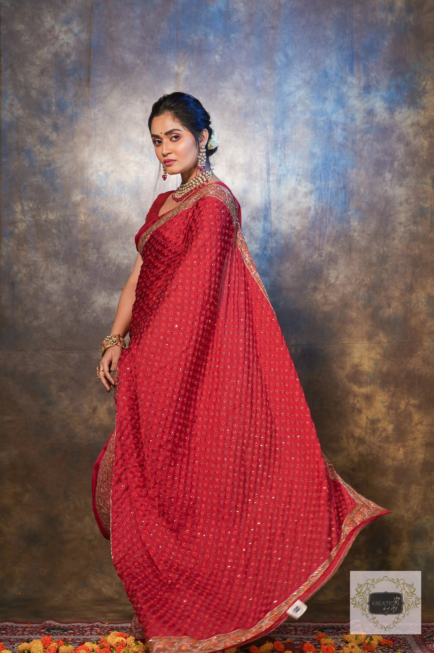 Riwayat Maroon Handembroidered Saree kreationbykj.in