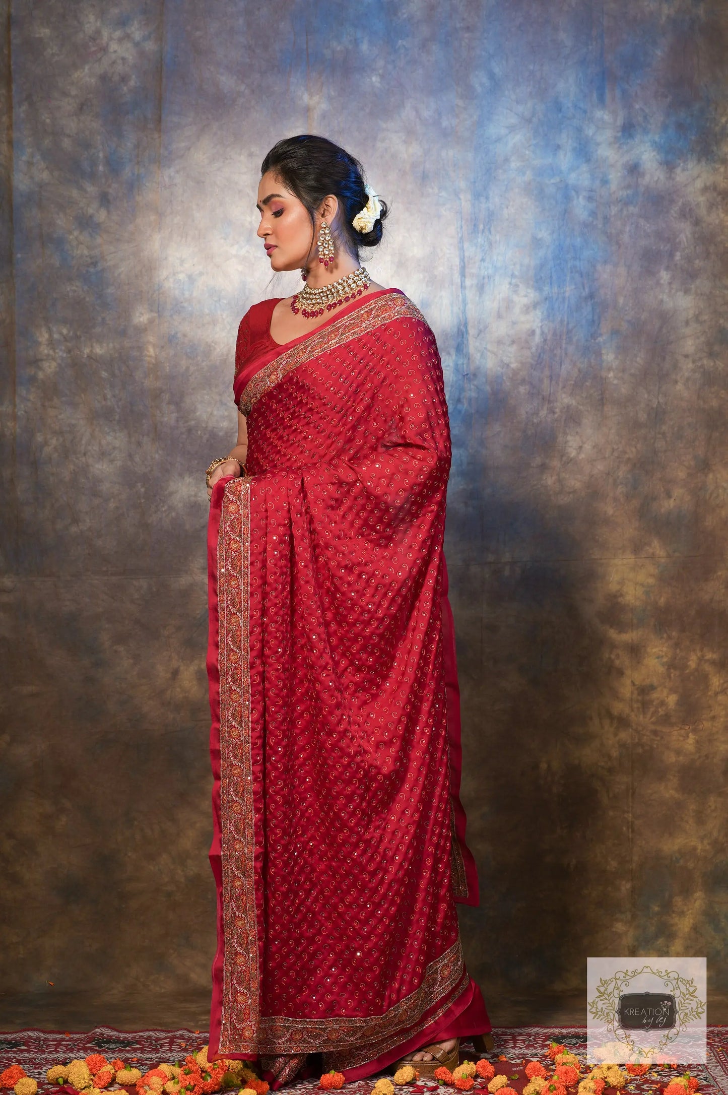 Riwayat Maroon Handembroidered Saree kreationbykj.in