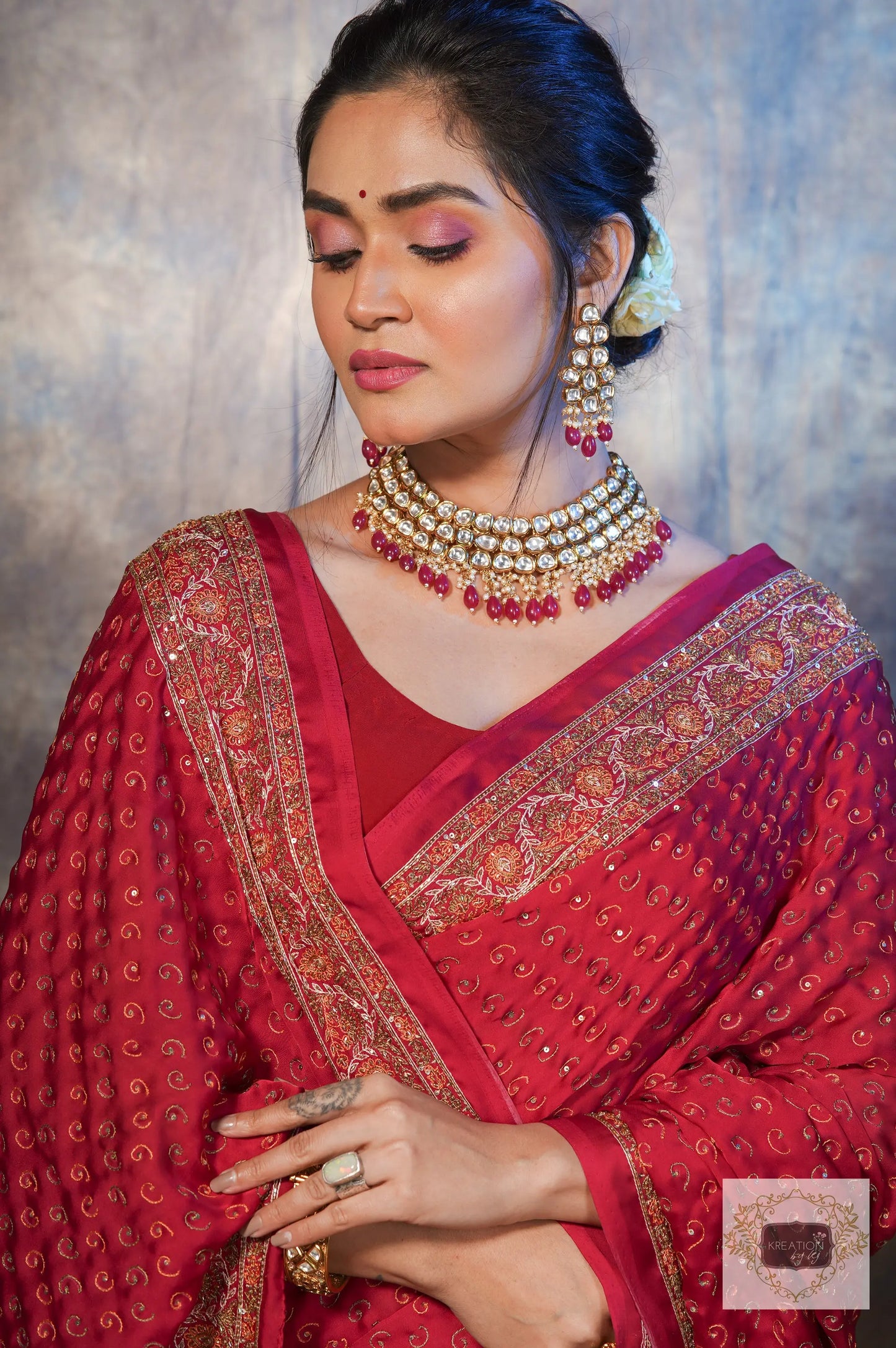 Riwayat Maroon Handembroidered Saree kreationbykj.in