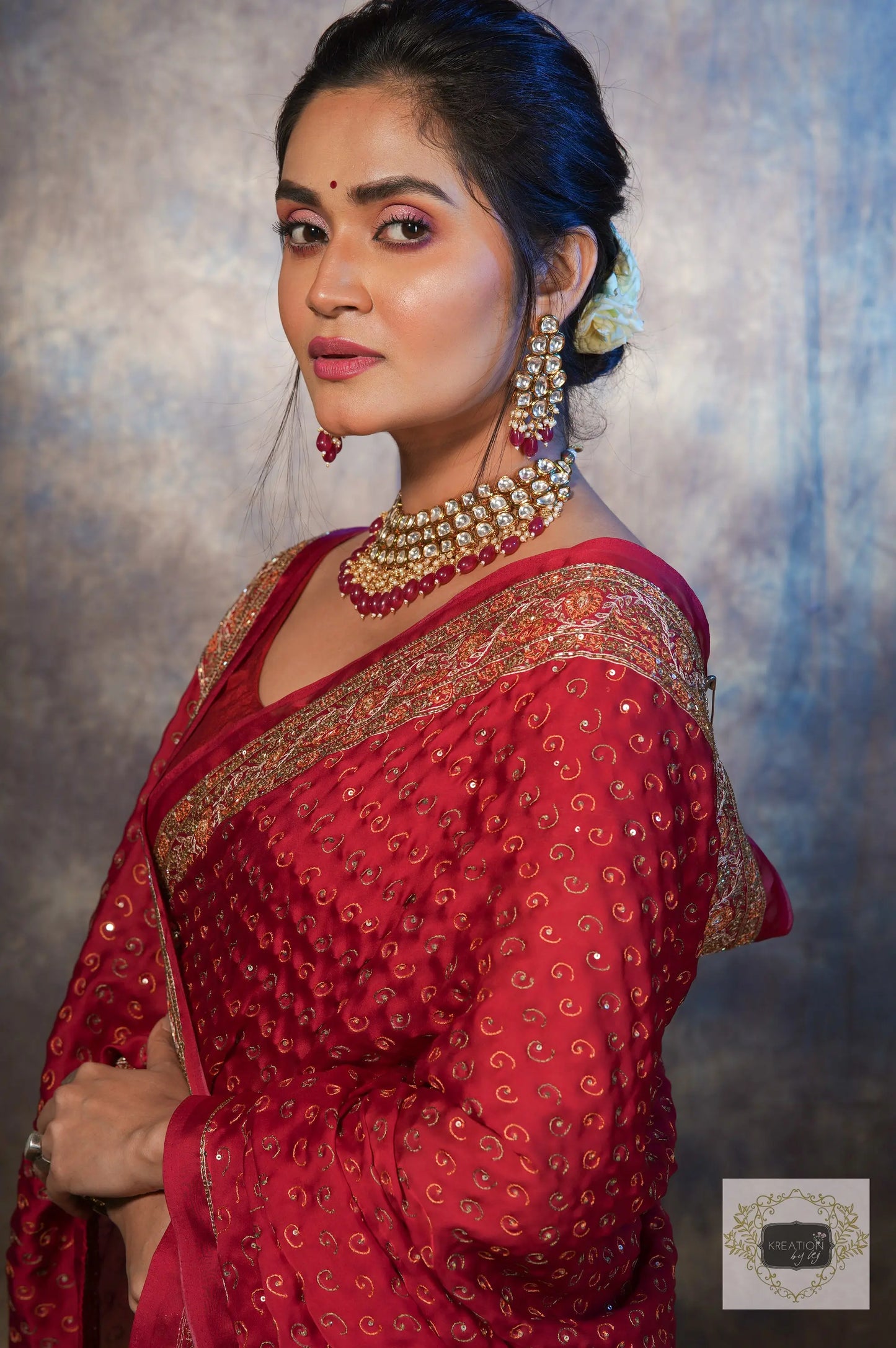 Riwayat Maroon Handembroidered Saree kreationbykj.in