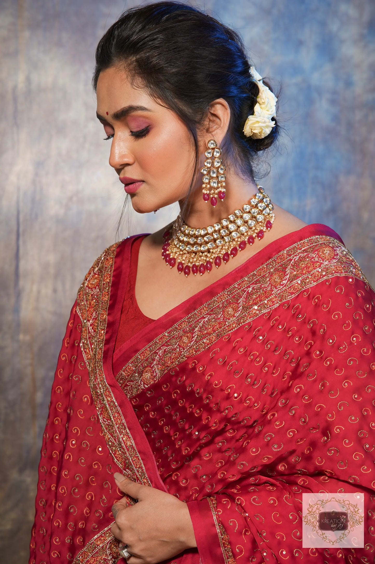 Riwayat Maroon Handembroidered Saree kreationbykj.in