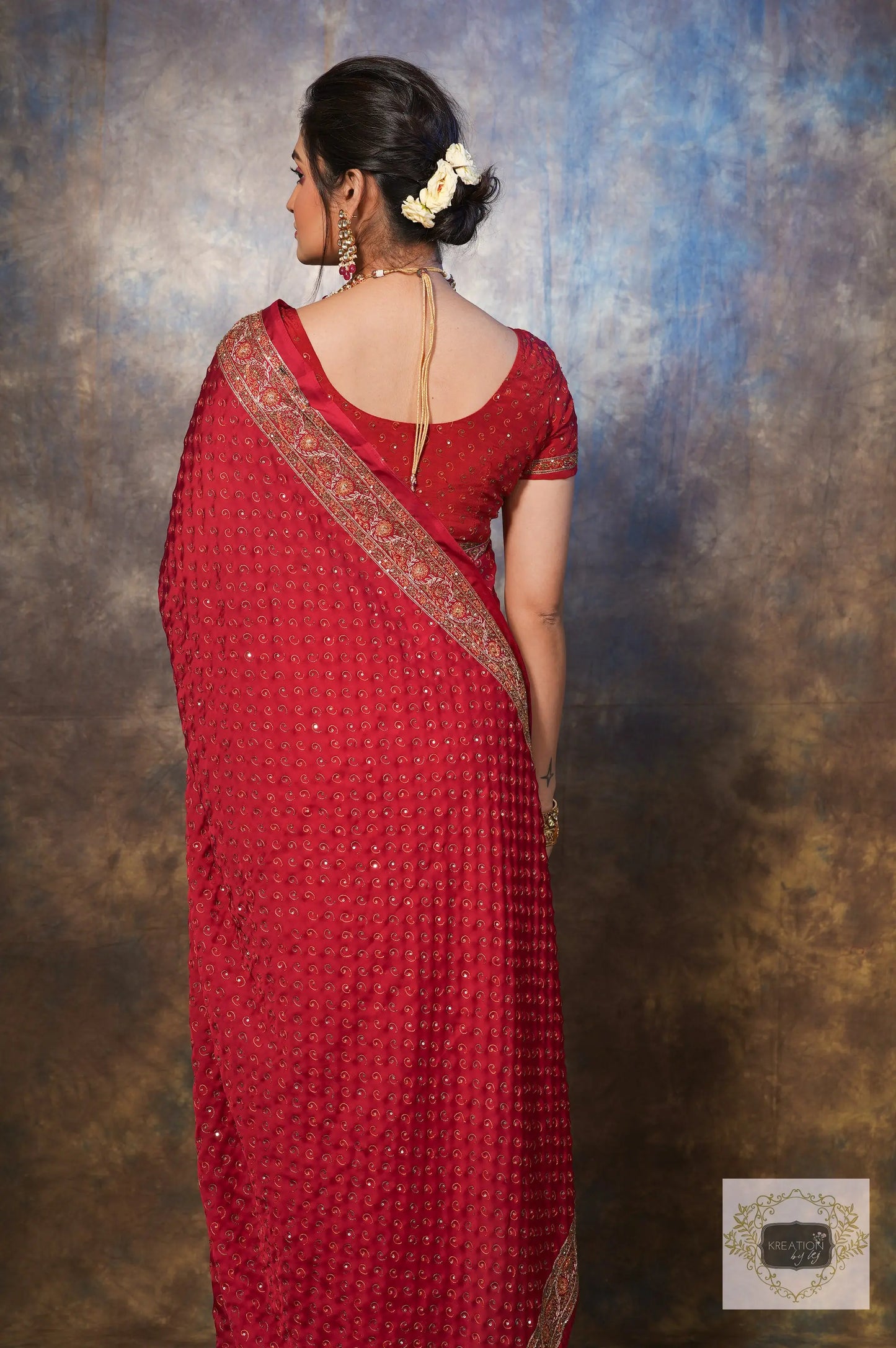 Riwayat Maroon Handembroidered Saree kreationbykj.in