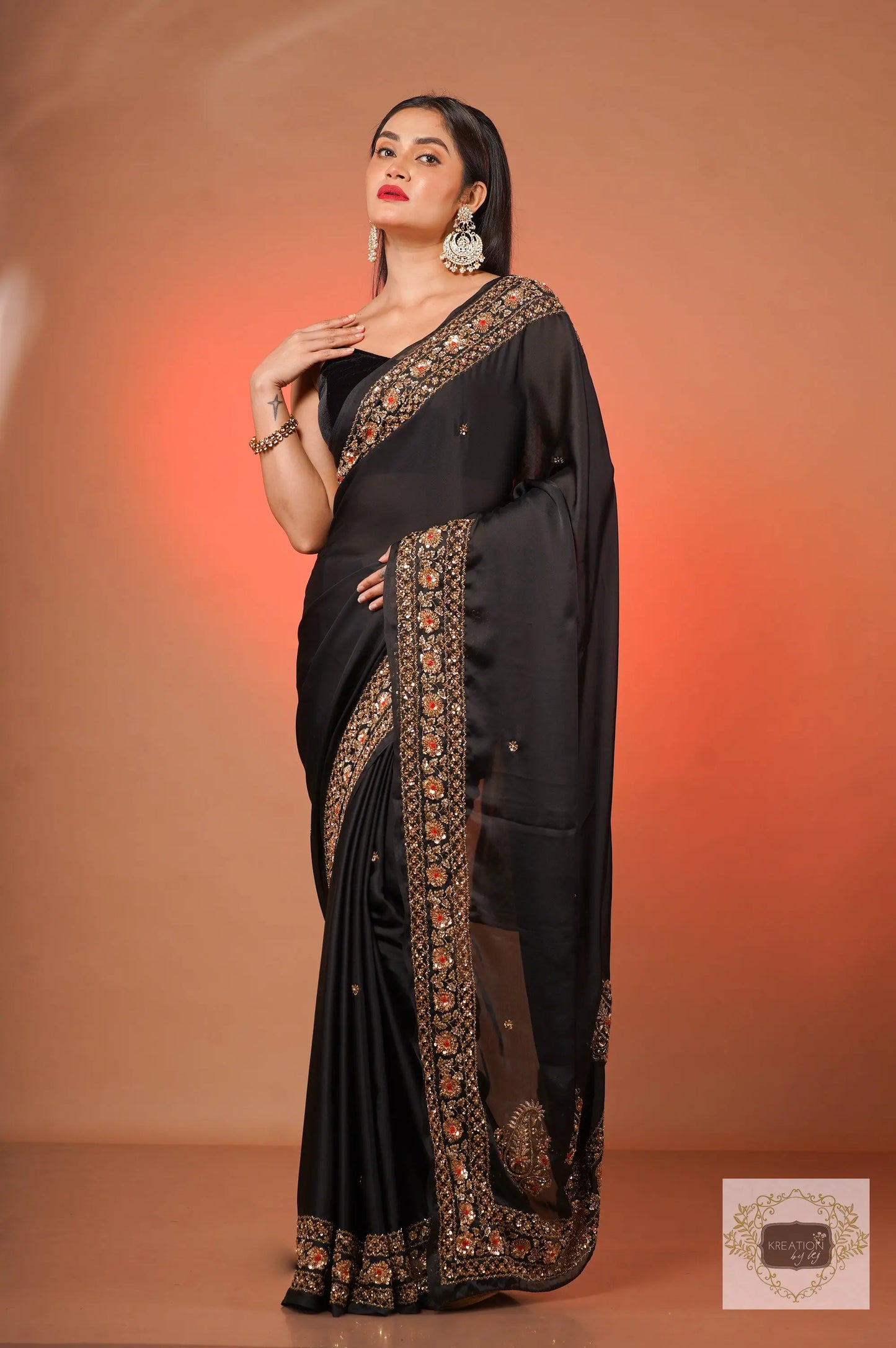 Black Prajoti Crepe Silk Saree kreationbykj