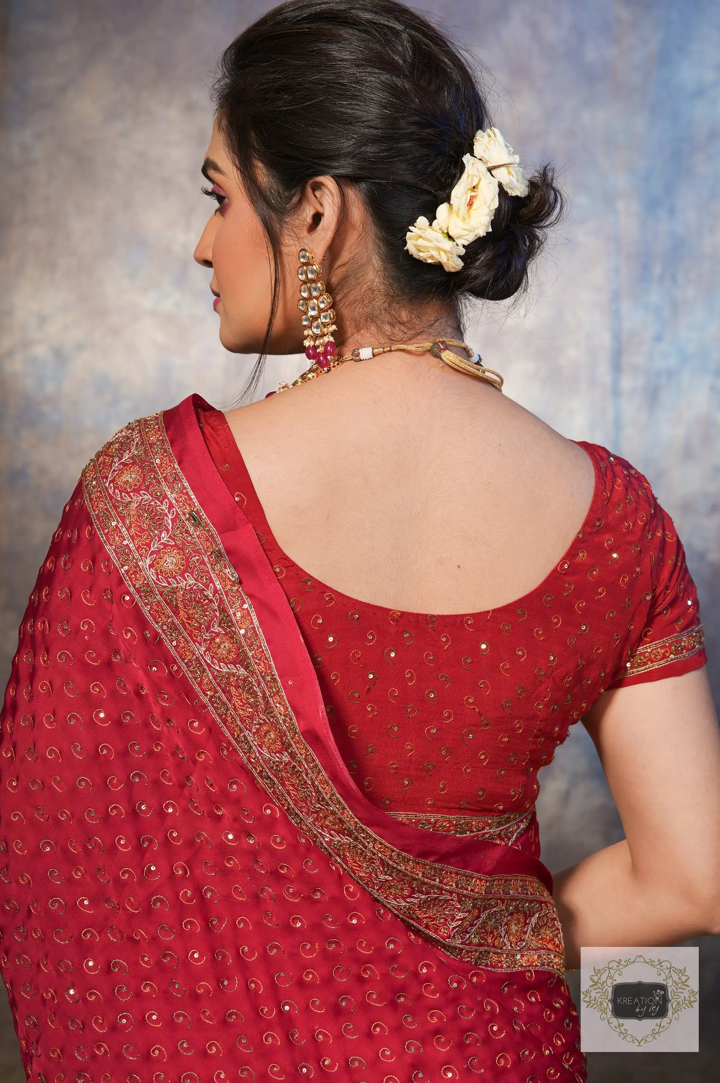 Riwayat Maroon Handembroidered Saree kreationbykj.in
