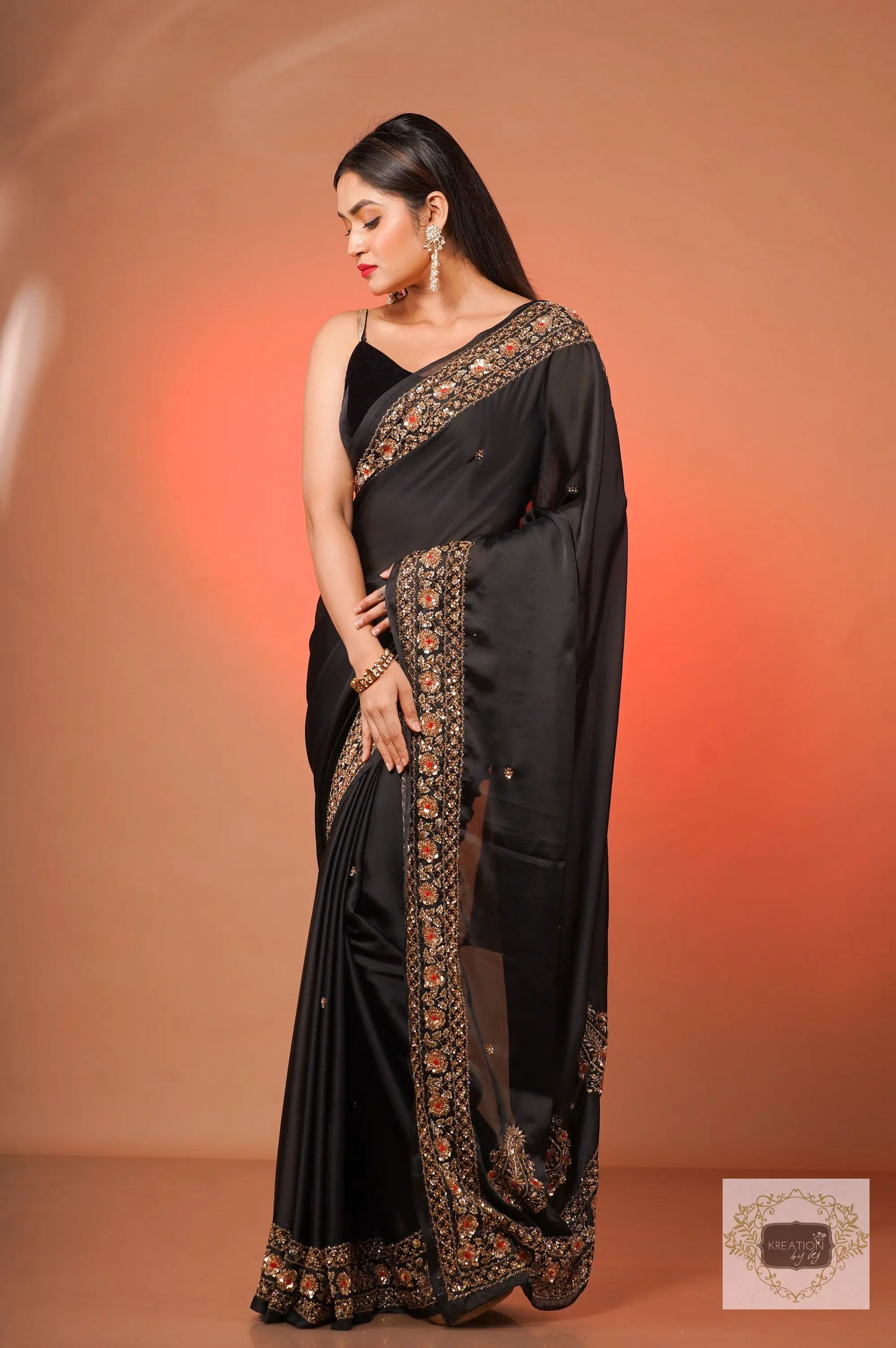 Black Prajoti Crepe Silk Saree kreationbykj