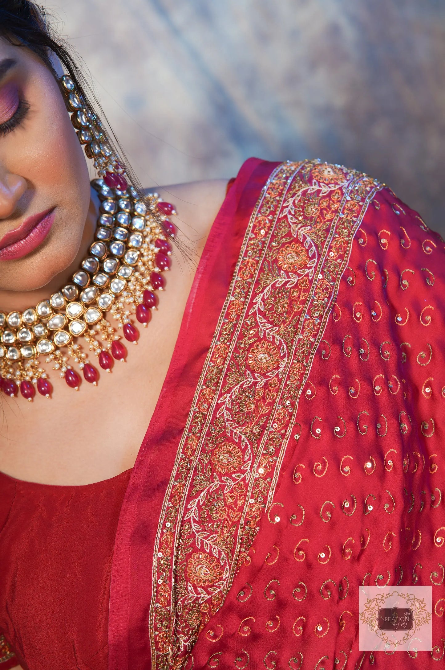 Riwayat Maroon Handembroidered Saree kreationbykj.in