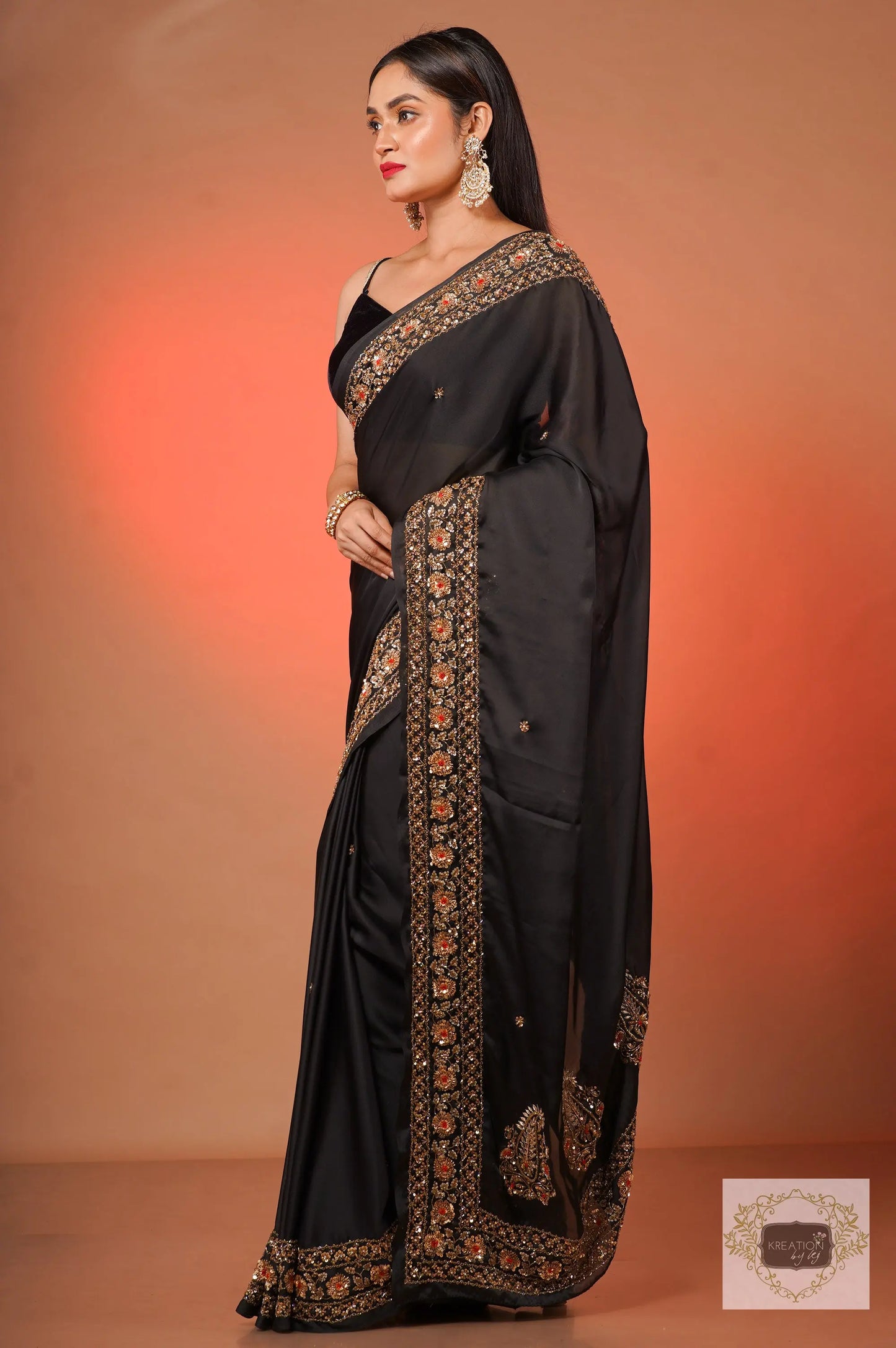 Black Prajoti Crepe Silk Saree kreationbykj