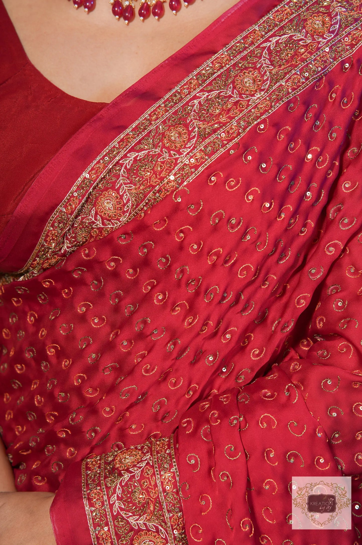 Riwayat Maroon Handembroidered Saree kreationbykj.in