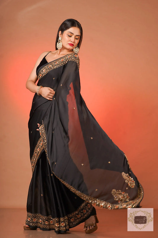 Black Prajoti Crepe Silk Saree kreationbykj