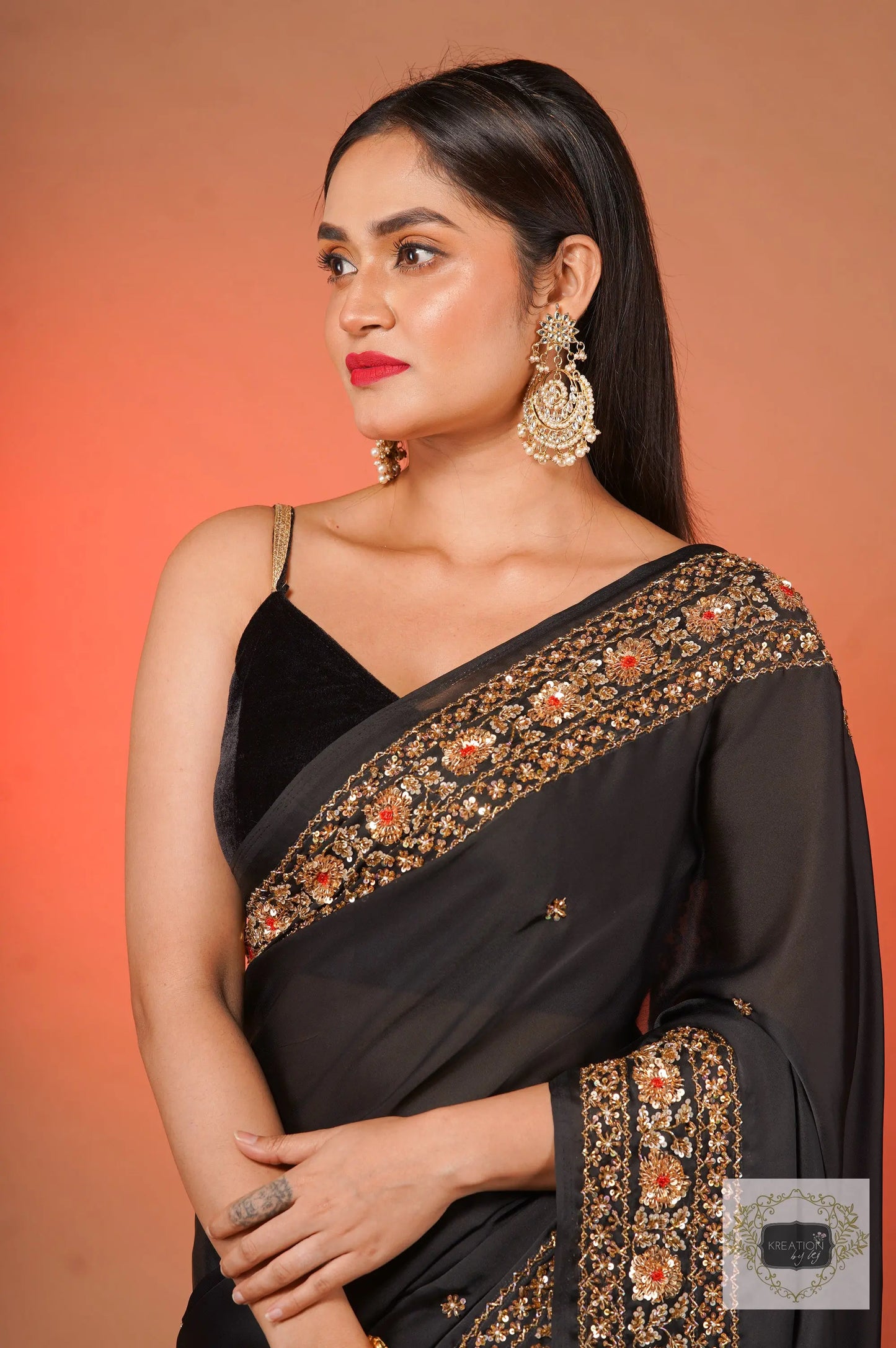 Black Prajoti Crepe Silk Saree kreationbykj