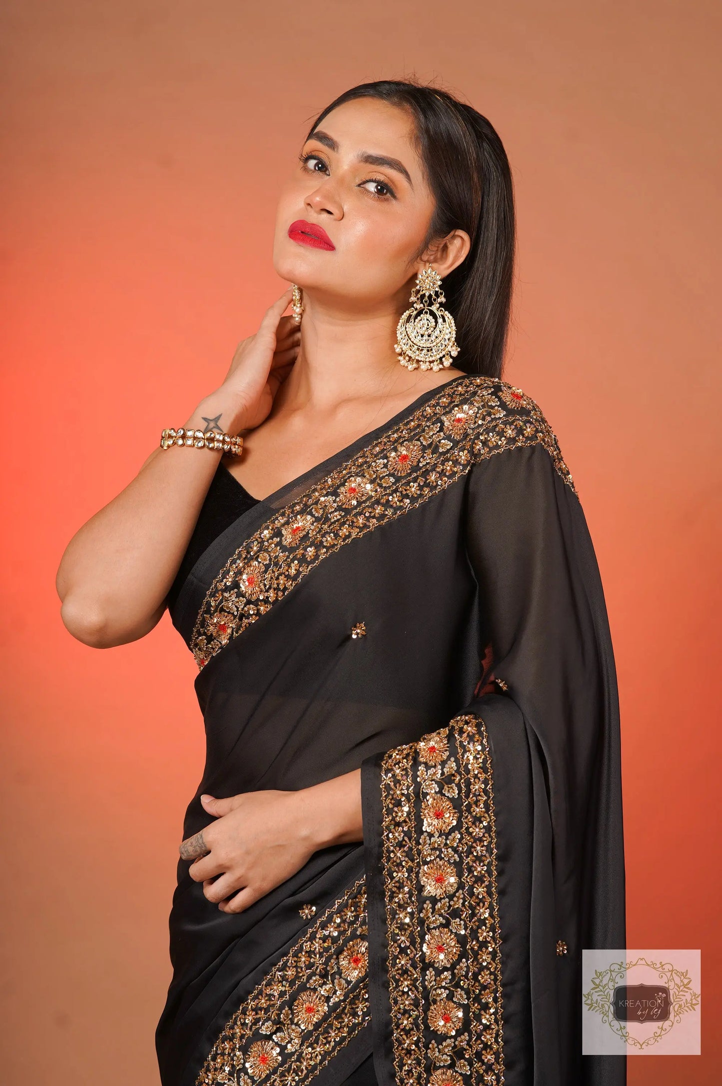 Black Prajoti Crepe Silk Saree kreationbykj
