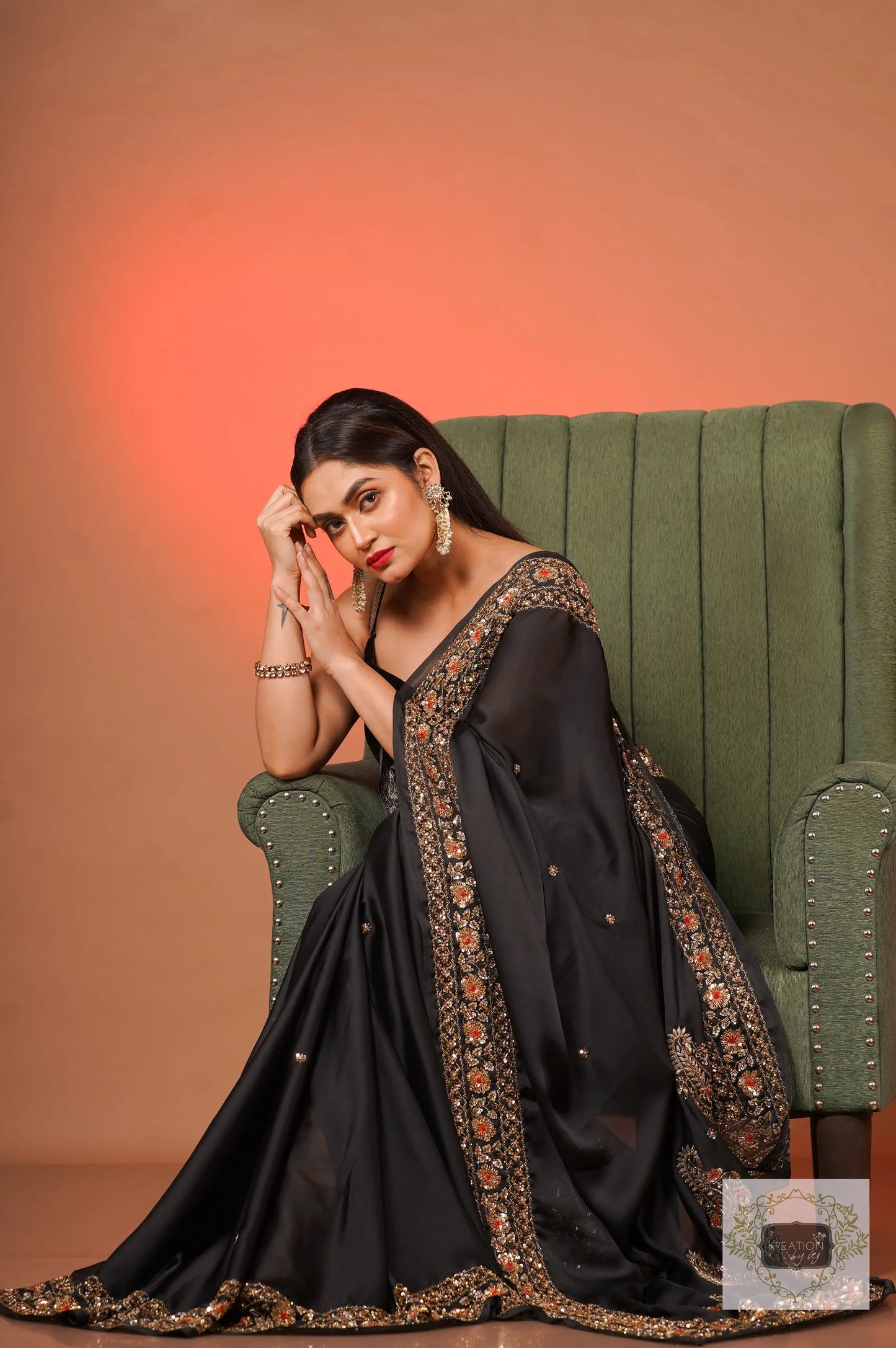 Black Prajoti Crepe Silk Saree kreationbykj