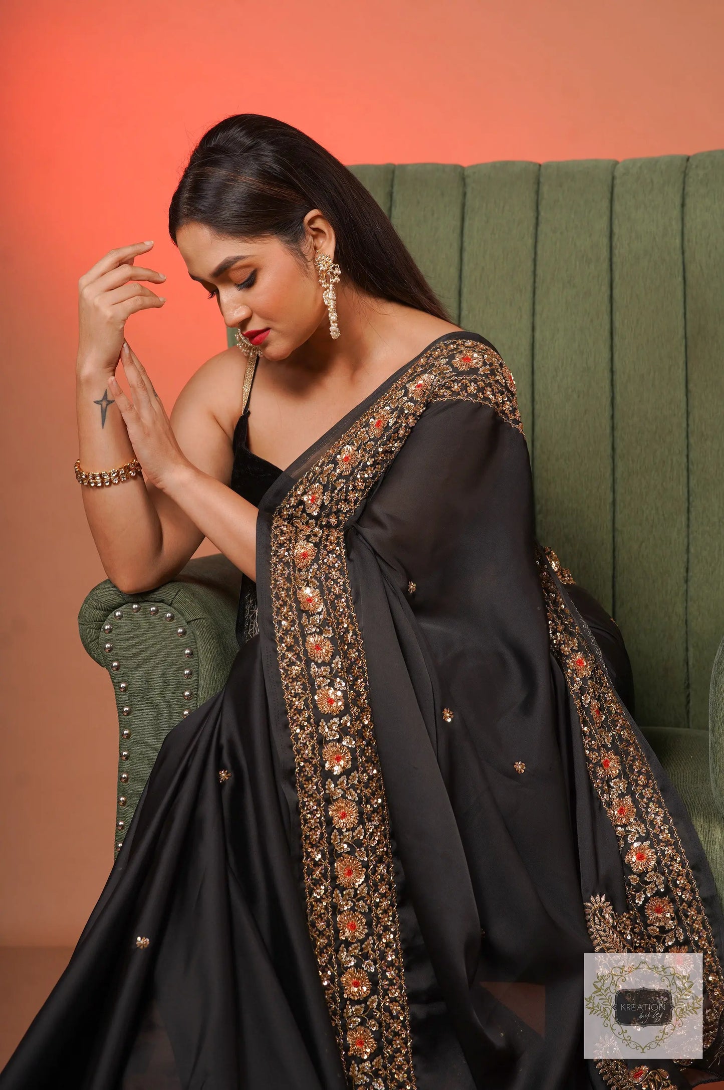 Black Prajoti Crepe Silk Saree kreationbykj