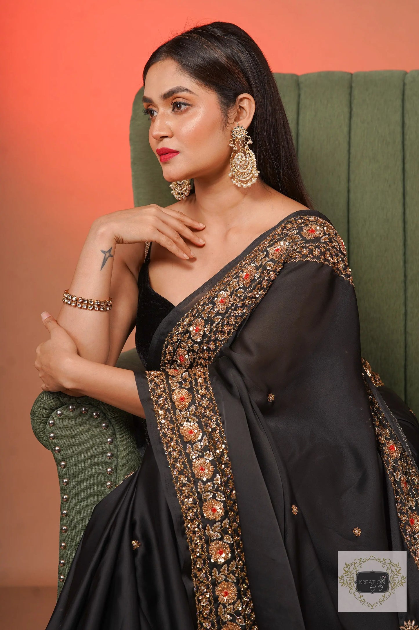 Black Prajoti Crepe Silk Saree kreationbykj