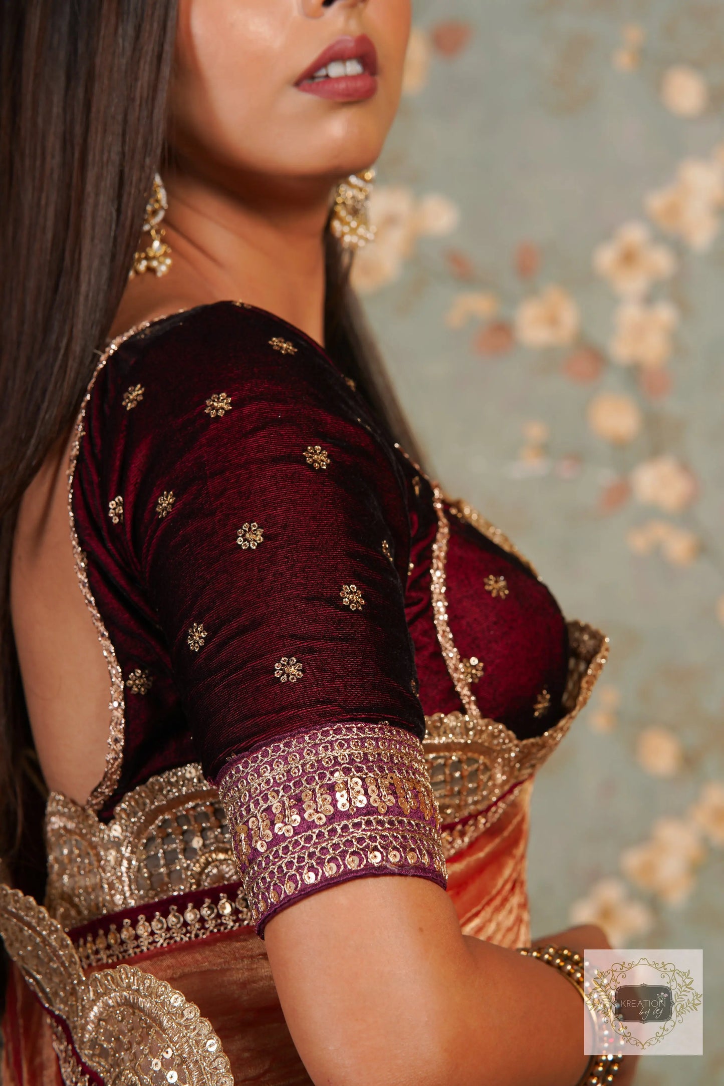 Ruhani Burgundy Velvet Blouse kreationbykj