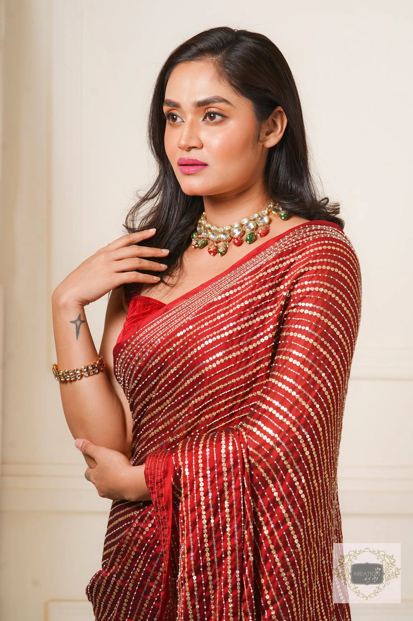 Maroon Chand Sifarish Saree for Engagement kreationbykj