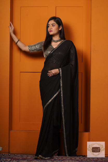 Black Georgette Saree With Heavy Blouse