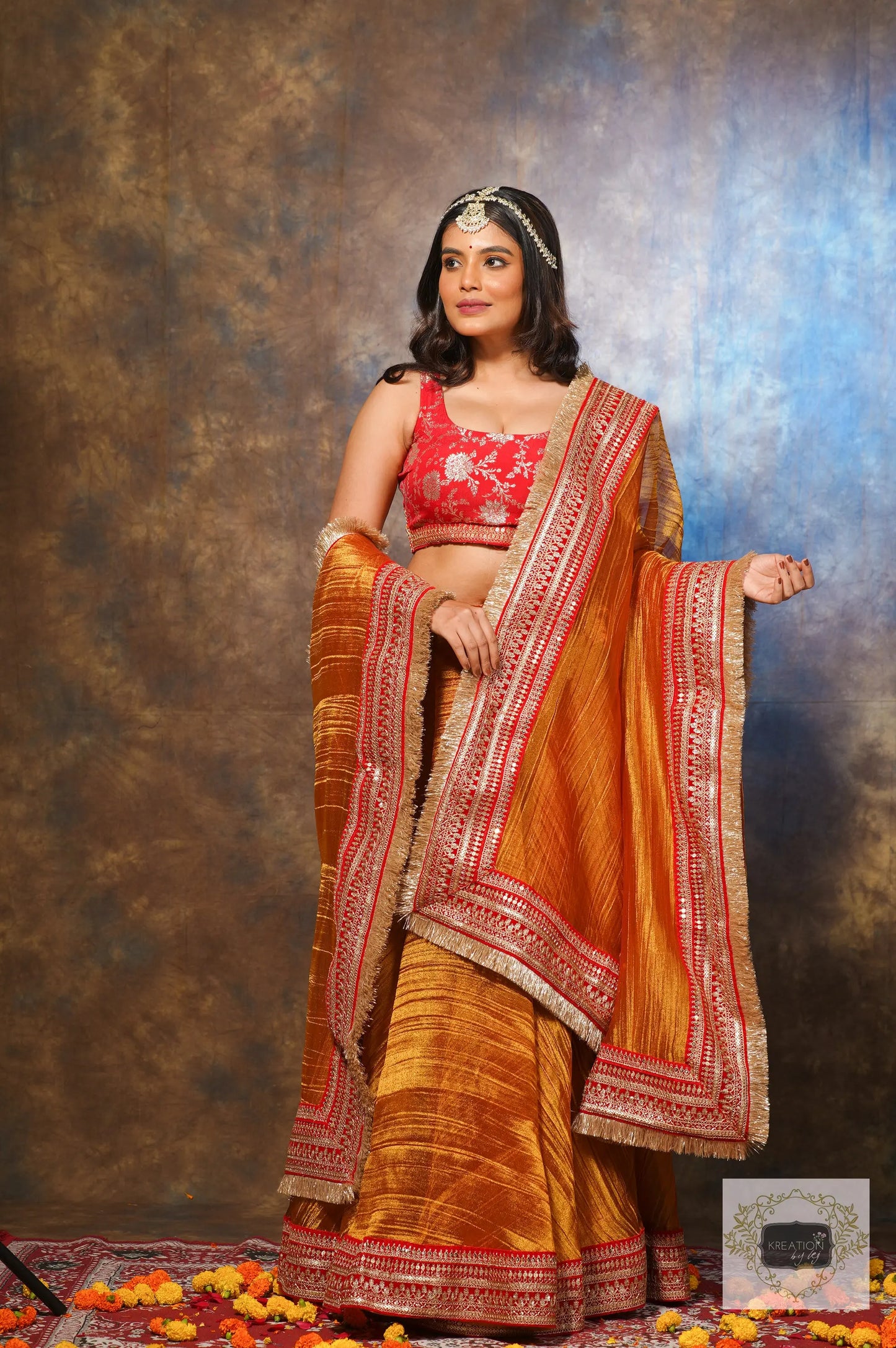 Fiery Gold Zari Tissue Lehenga Set kreationbykj