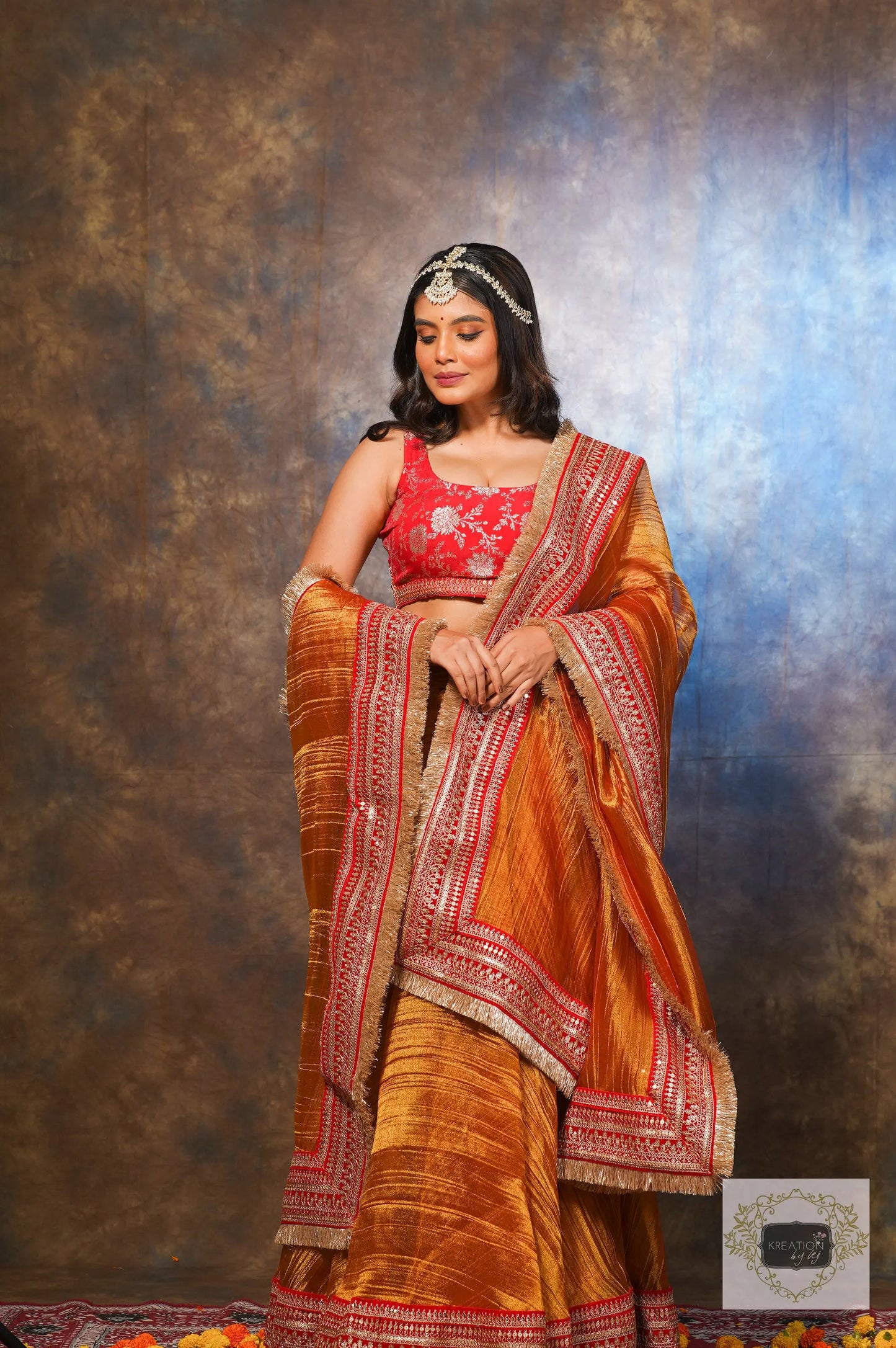 Fiery Gold Zari Tissue Lehenga Set kreationbykj